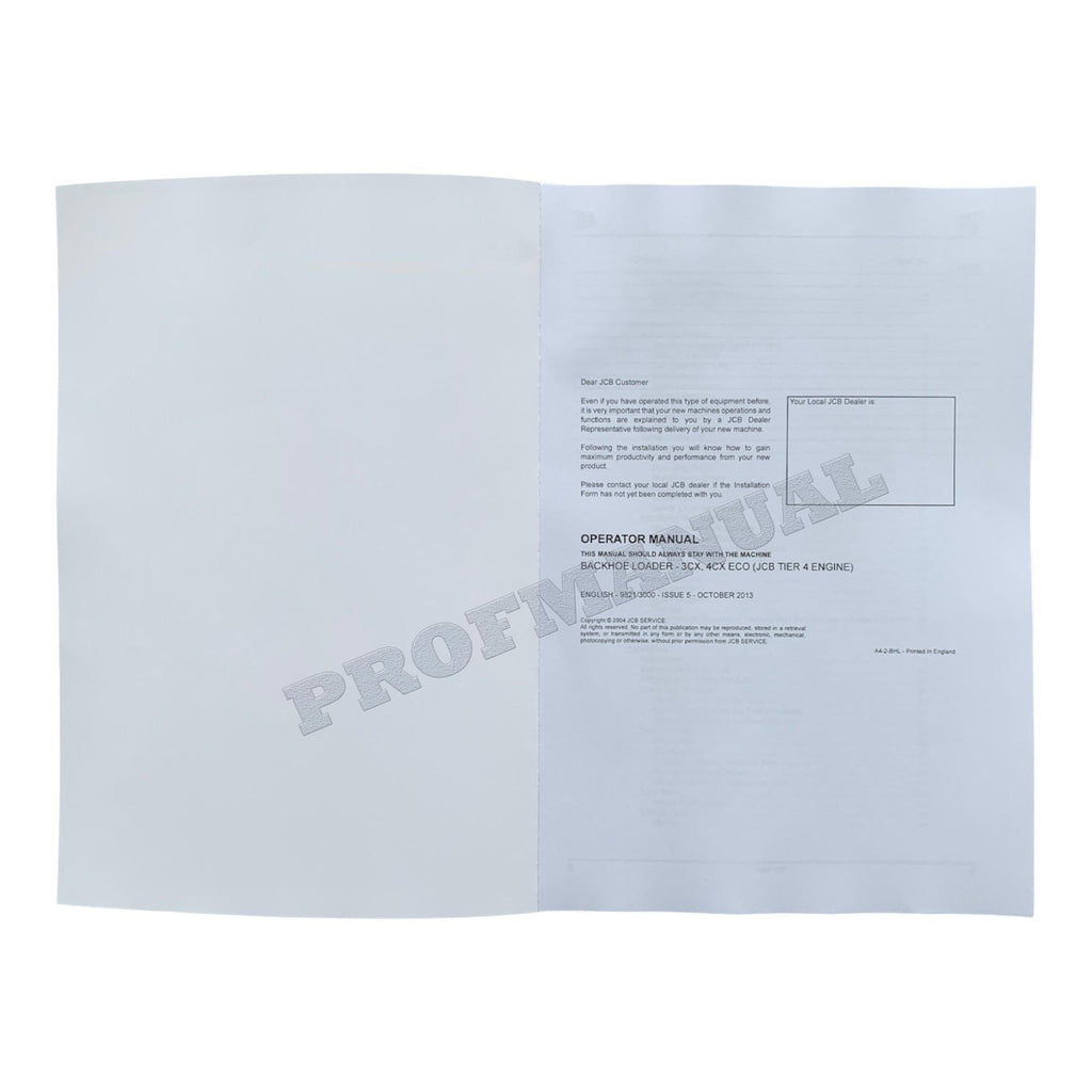 JCB 3CX 4CX ECO TIER 4 ENGINE BACKHOE LOADER Operators Manual