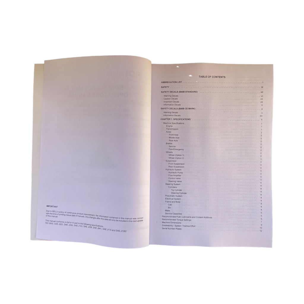 MANUAL DEL OPERADOR DE MANTENIMIENTO DEL CAMIÓN VOLQUETE JOHN DEERE BELL B40B N.° 4