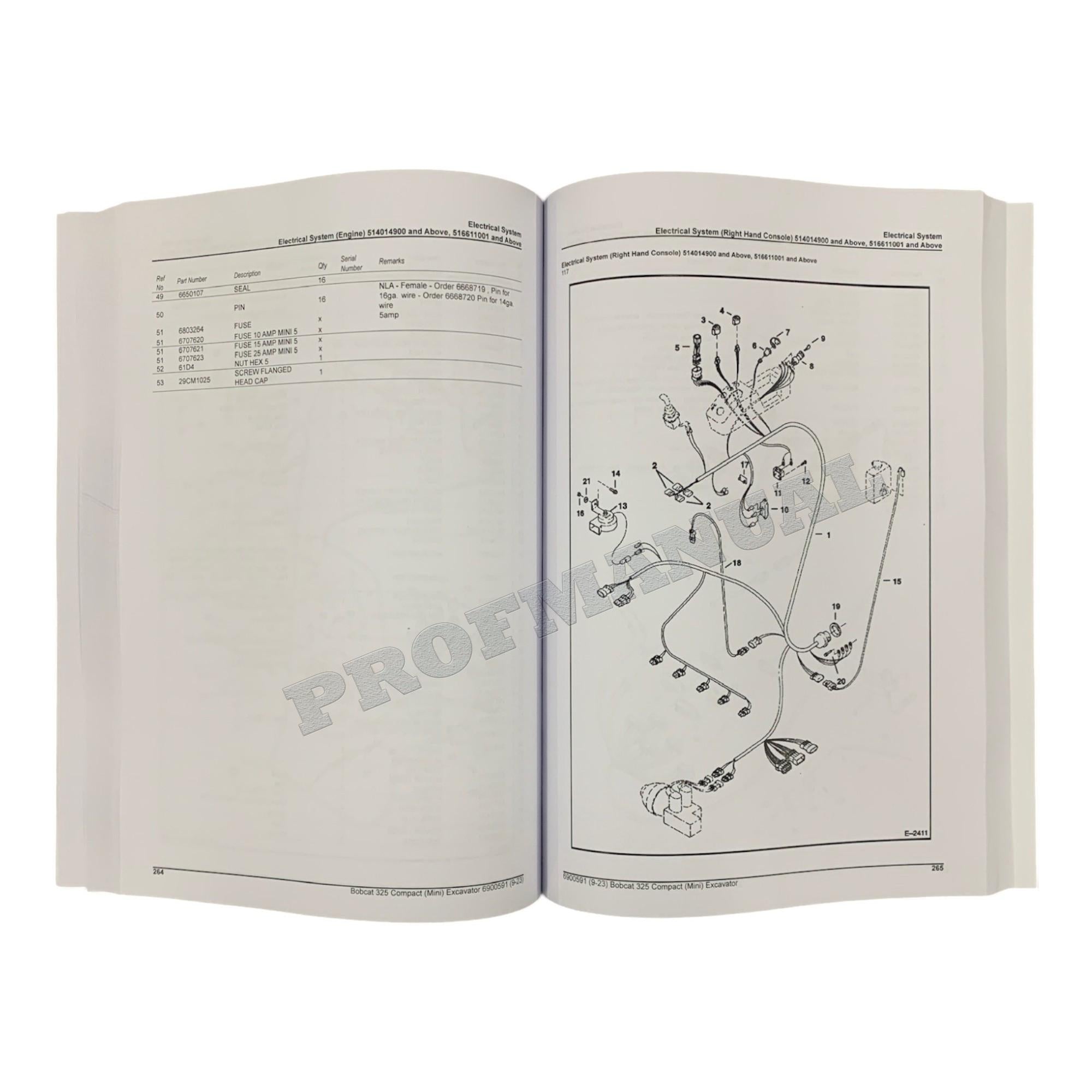 Bobcat 325 Excavator Parts Catalog Manual 514013001- 516611001-