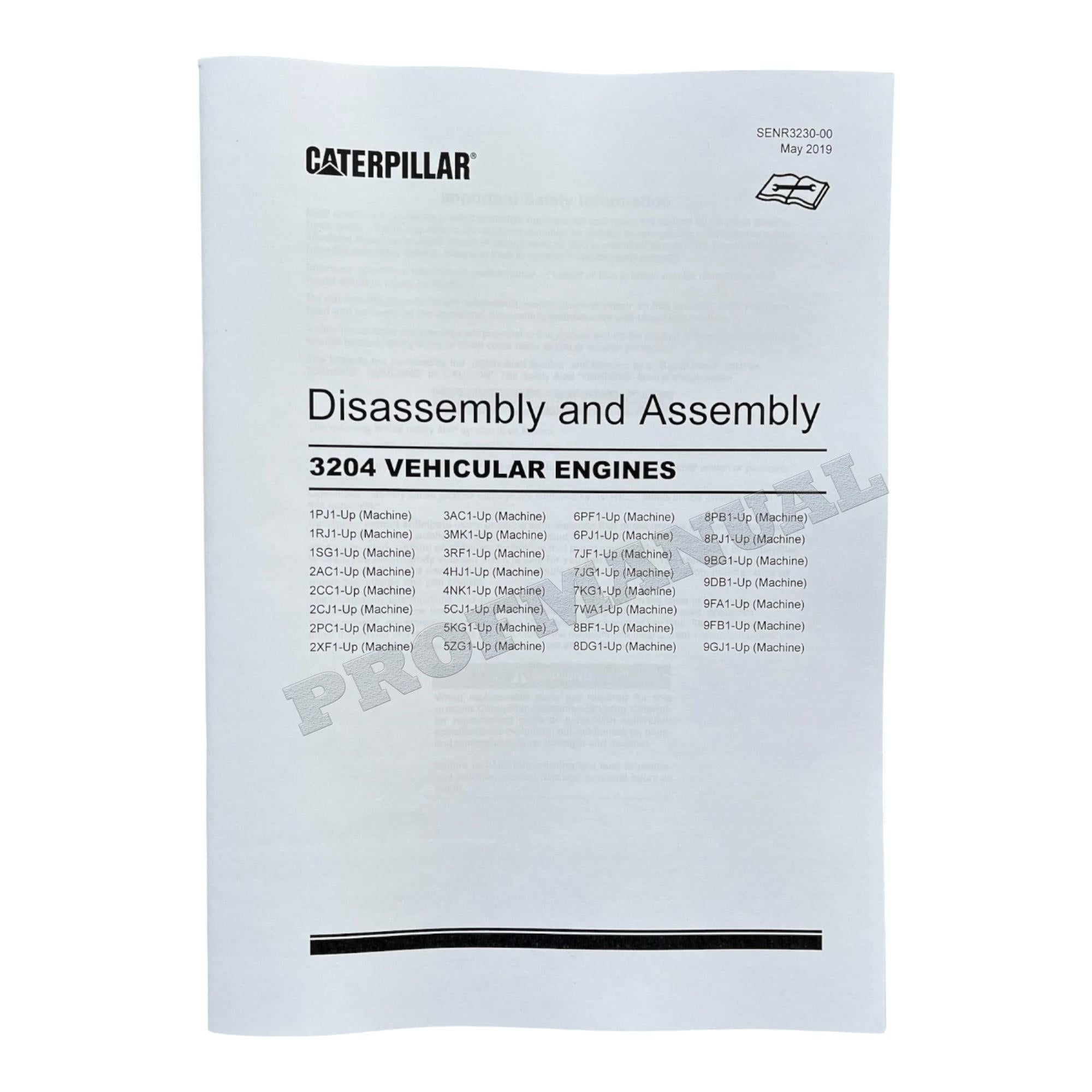 Caterpillar Cat 3204 VEHICULAR Engine Disassembly Assembly Manual