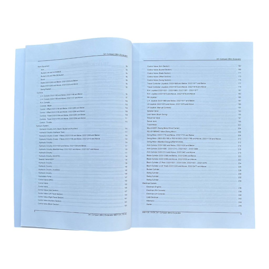 Bobcat 341 Excavator Parts Catalog Manual 233211001- 233311001- 234911001-