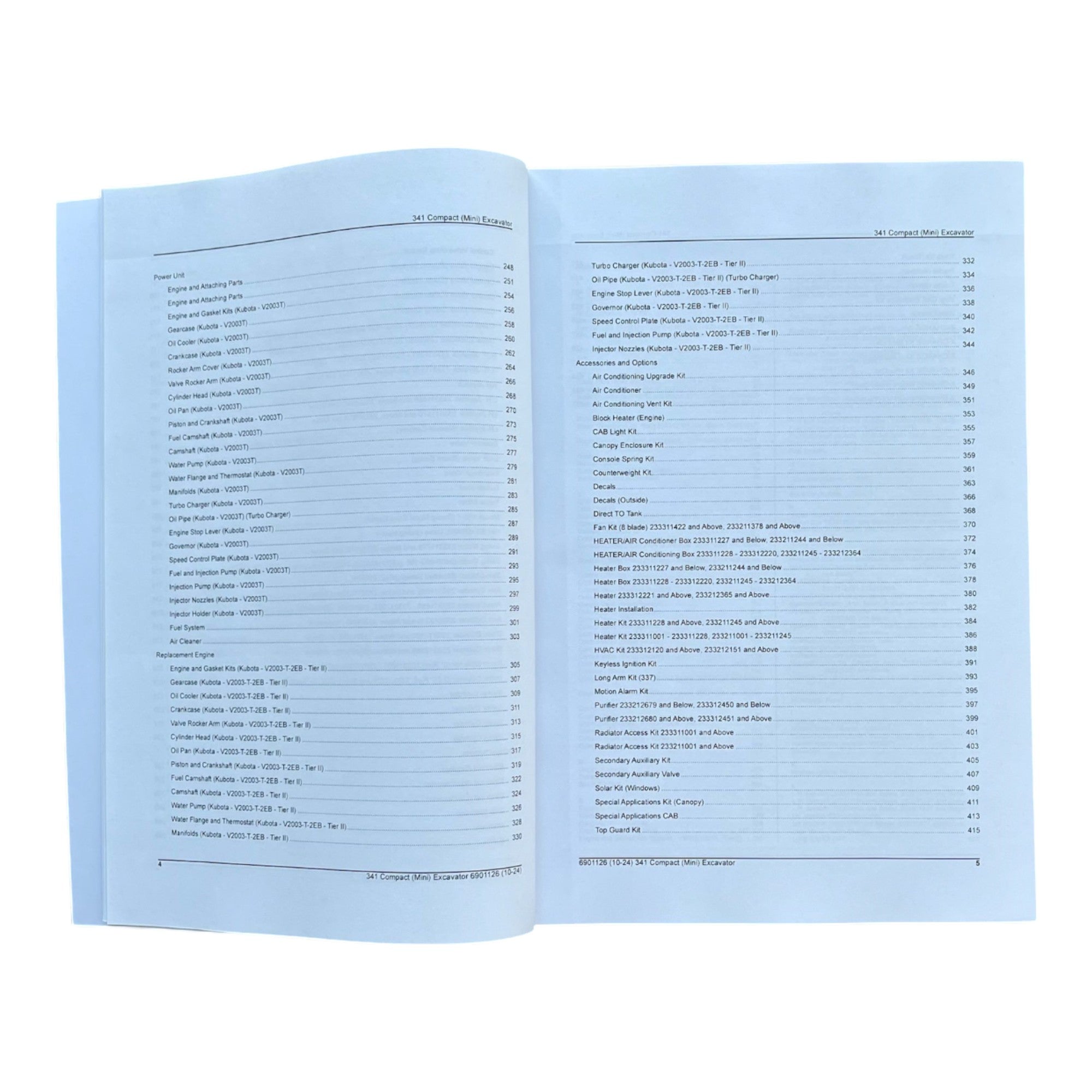 Bobcat 341 Excavator Parts Catalog Manual 233211001- 233311001- 234911001-