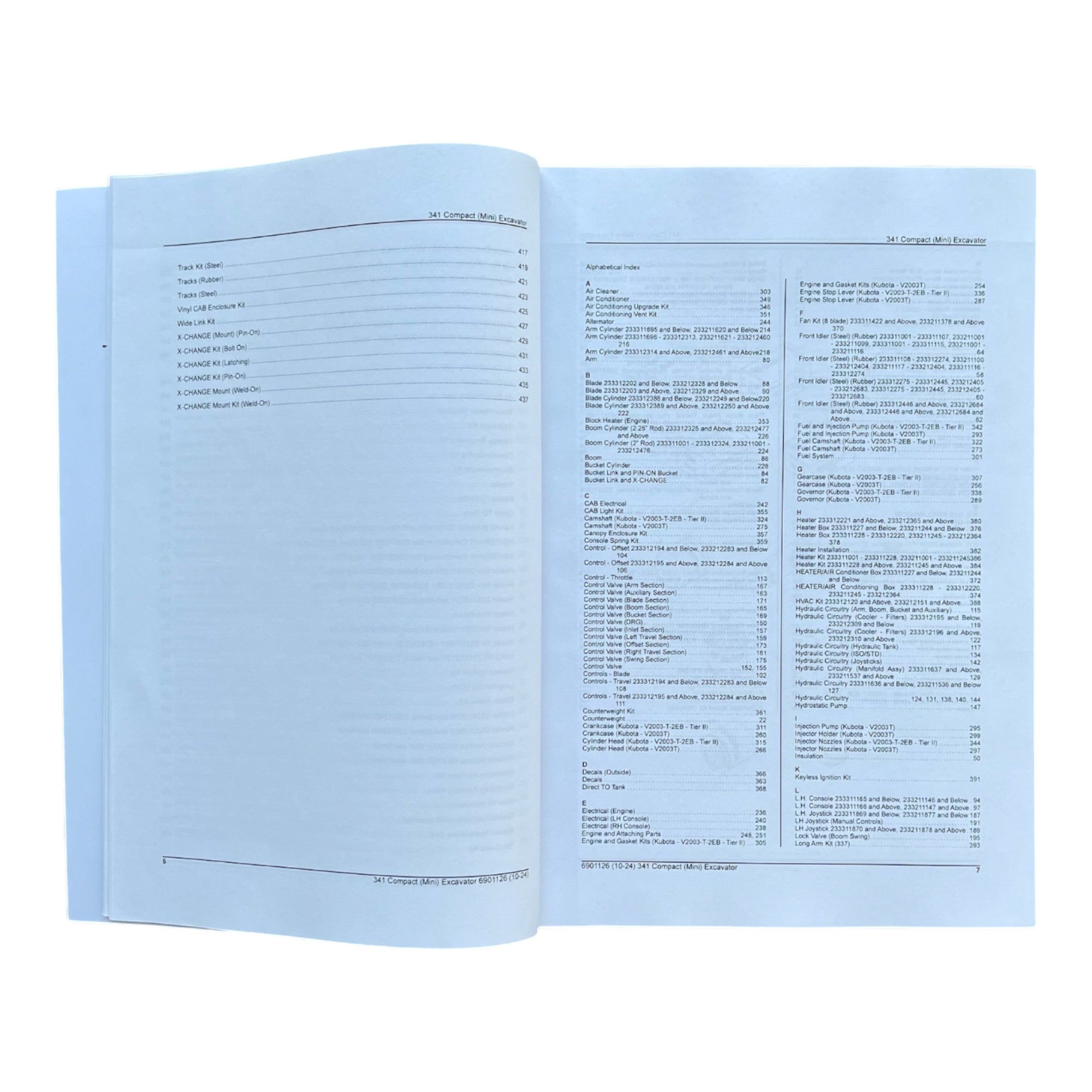 Bobcat 341 Excavator Parts Catalog Manual 233211001- 233311001- 234911001-
