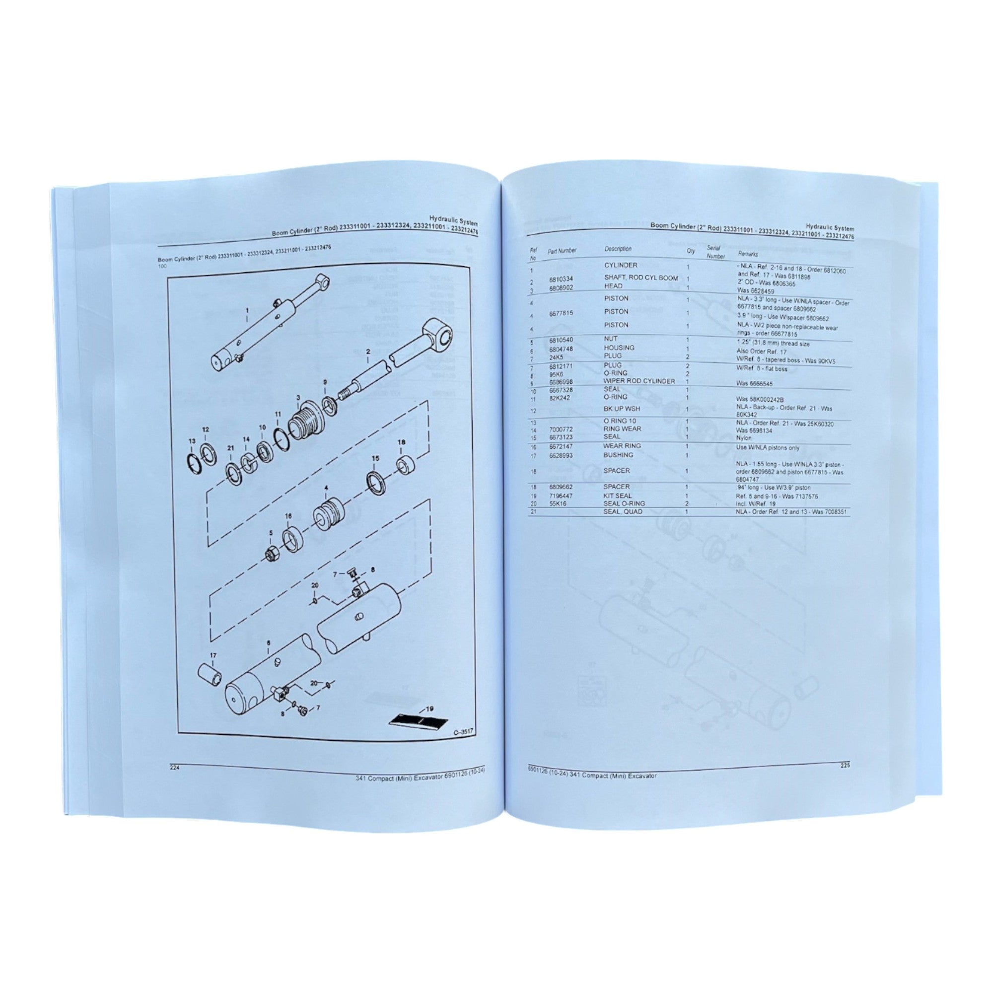 Bobcat 341 Excavator Parts Catalog Manual 233211001- 233311001- 234911001-
