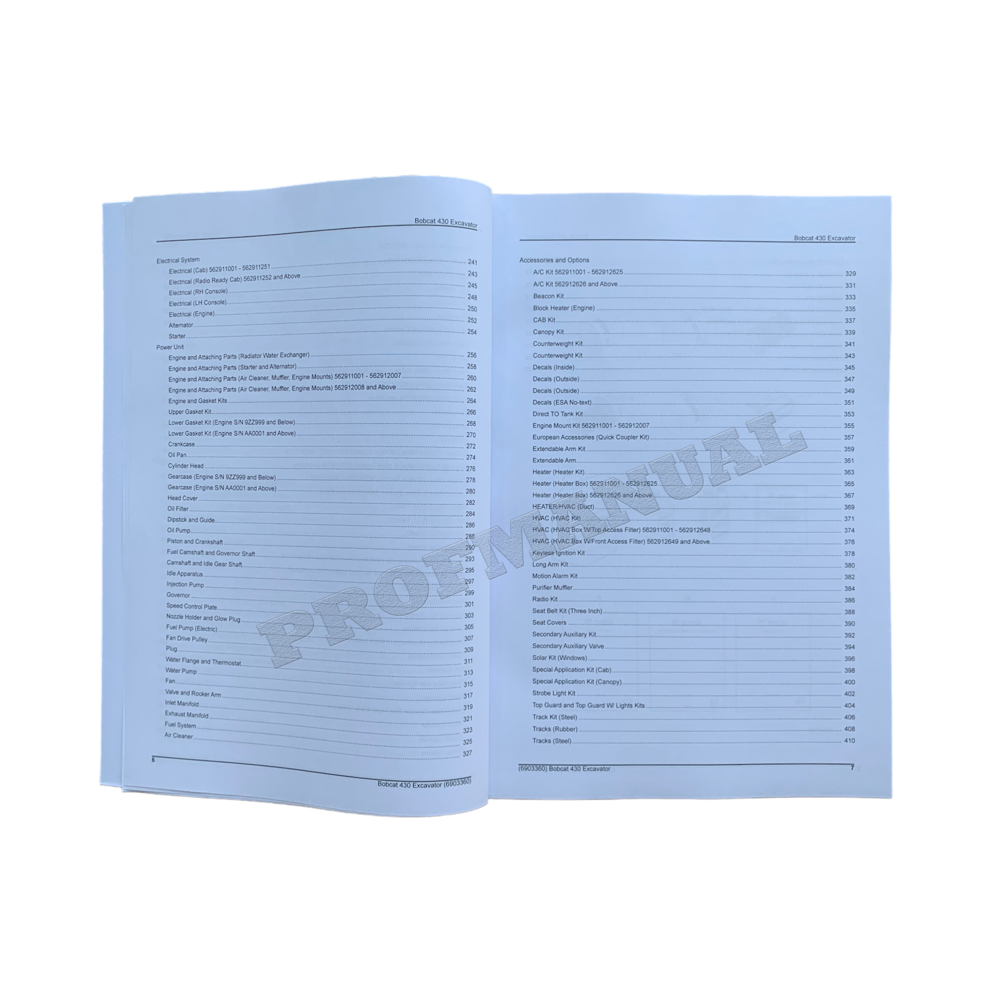 Bobcat 430 Excavator Parts Catalog Manual sn 562911001-