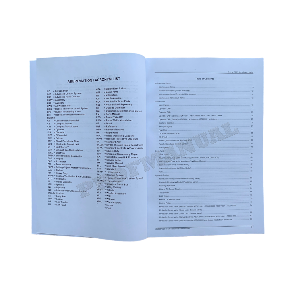 Bobcat S220 Skid Steer Loader Parts Catalog Manual A5GK11001- A5GL11001-