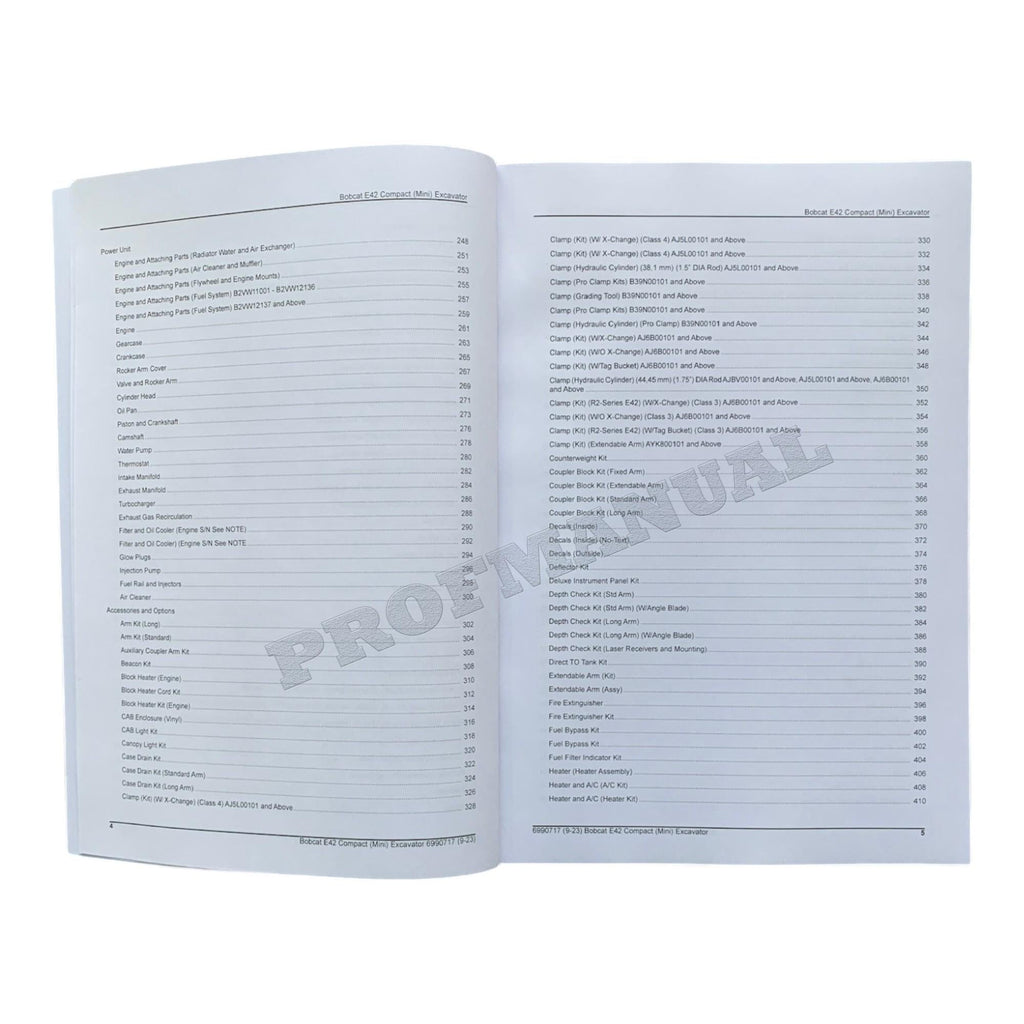 Bobcat E42 Excavator Parts Catalog Manual B2VW11001-