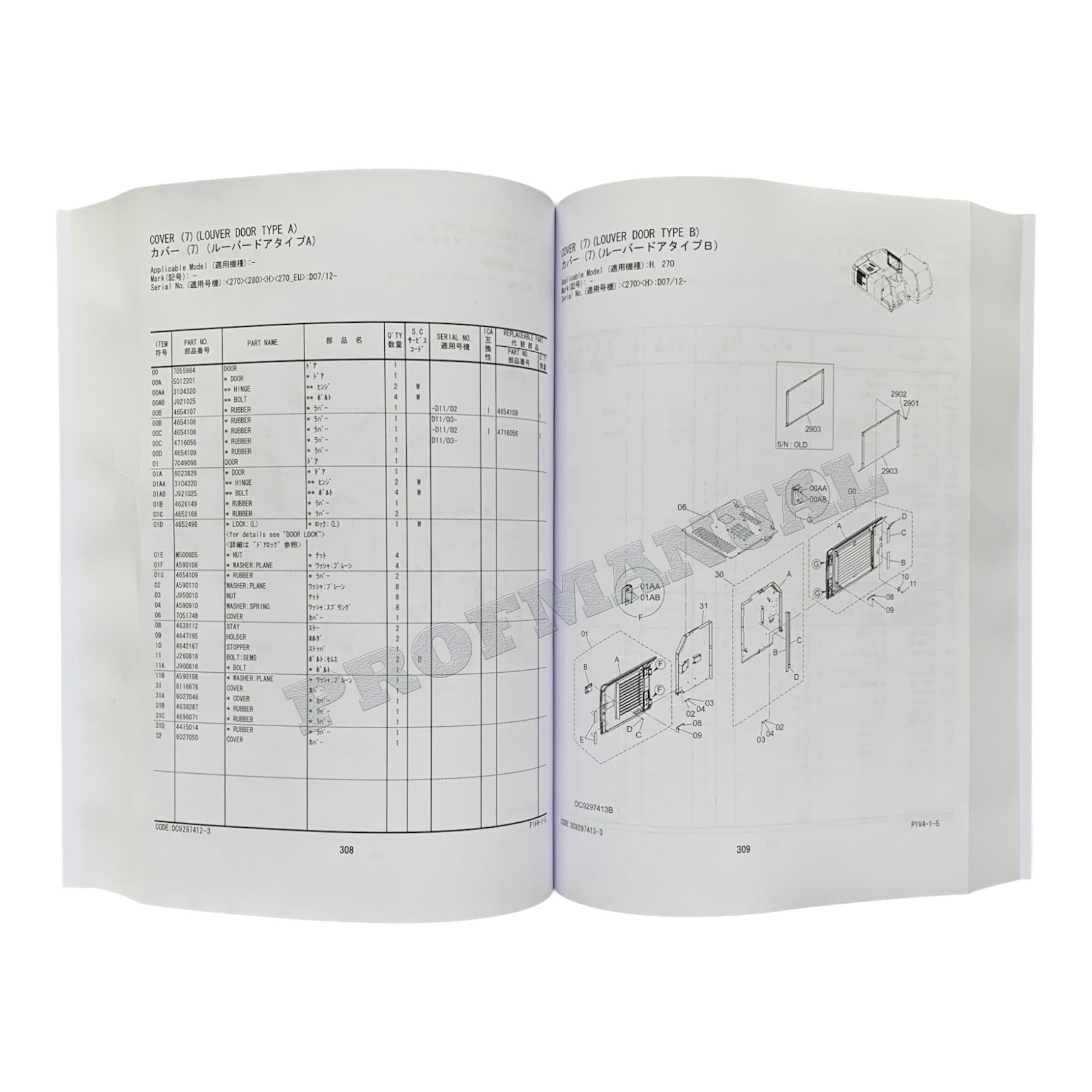 HITACHI ZAXIS ZX270-3 ZX280LCH-3 Engine Excavator Parts catalog manual