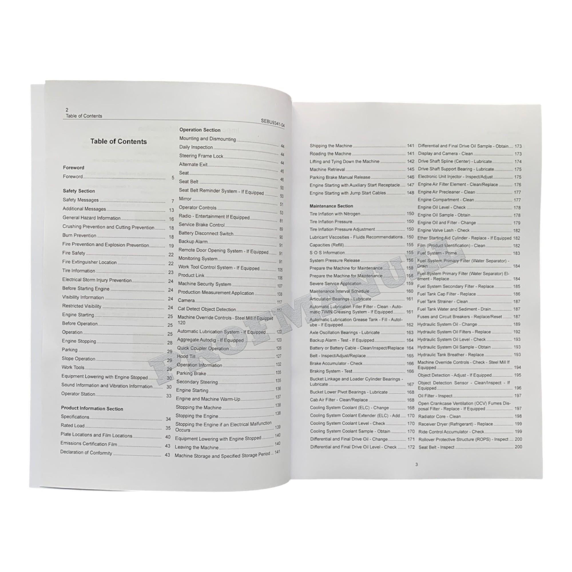 Caterpillar 980M 982M Wheel loader Operators Maintenance Manual