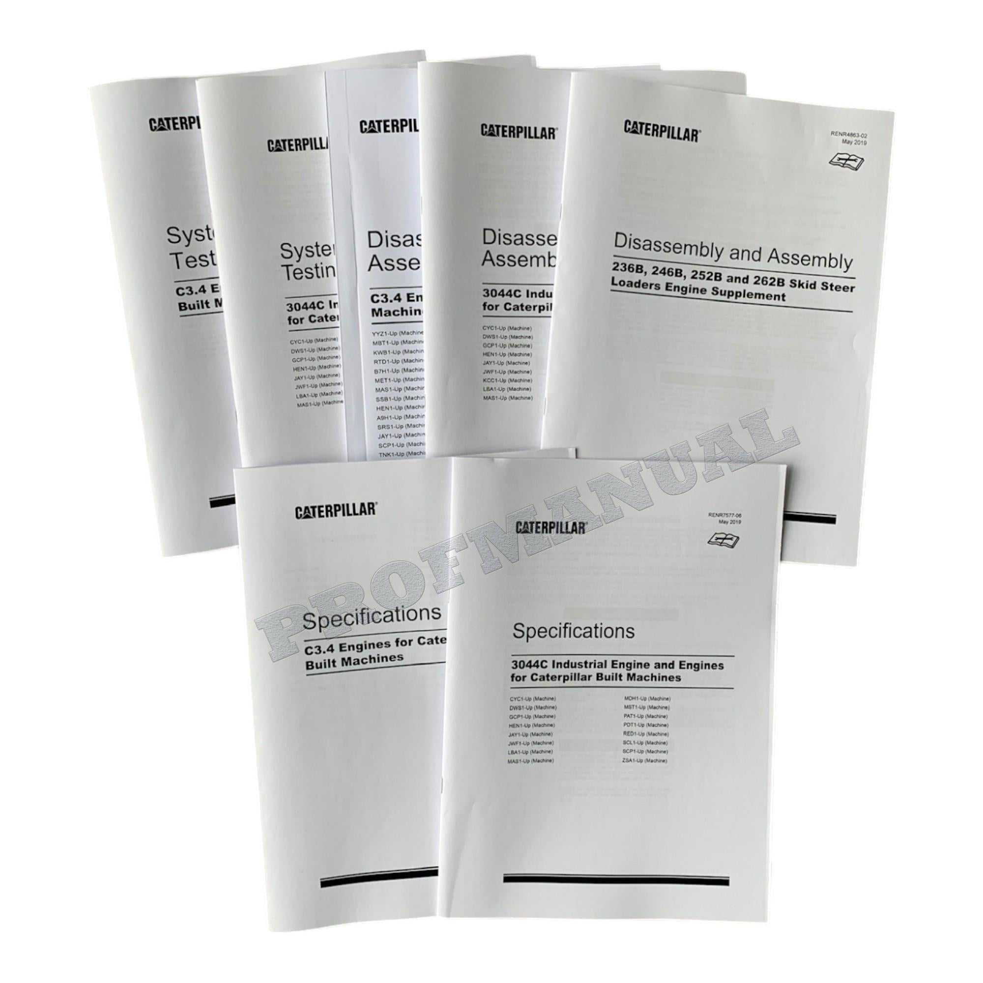 Caterpillar C3.4 3044C Engine Loader Disassem Assem Test Adjust Manual SET 7 BOOKS