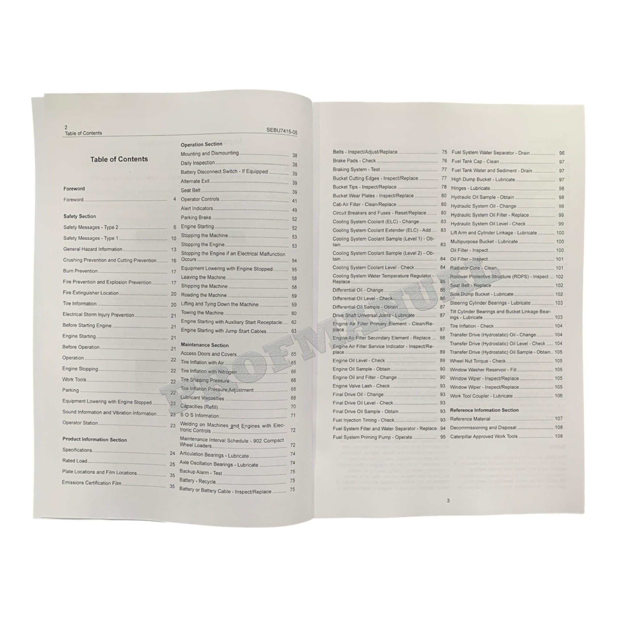 Caterpillar 902 906 908 Compact Wheel loader Operators Maintenance Manual