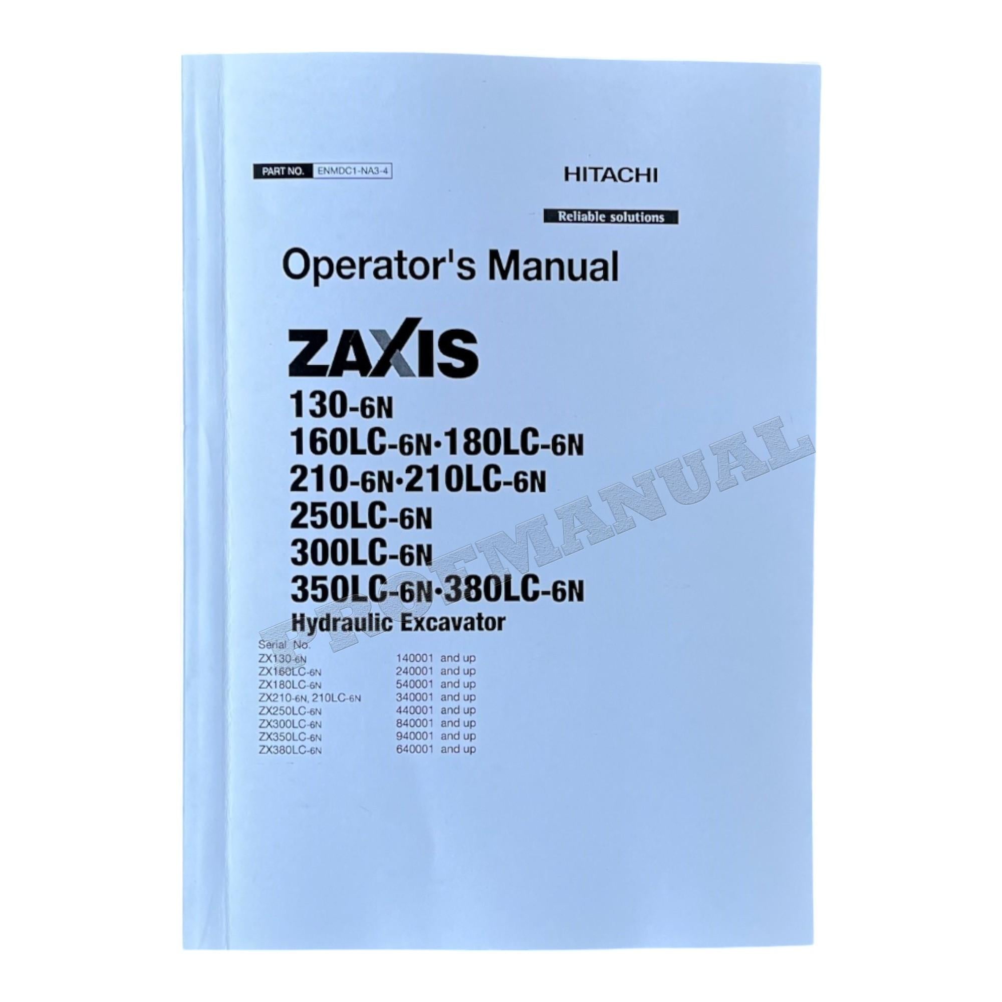 HITACHI 130-6N 160LC-6N 180LC-6N 210-6N 210LC-6N EXCAVATOR OPERATORS MANUAL