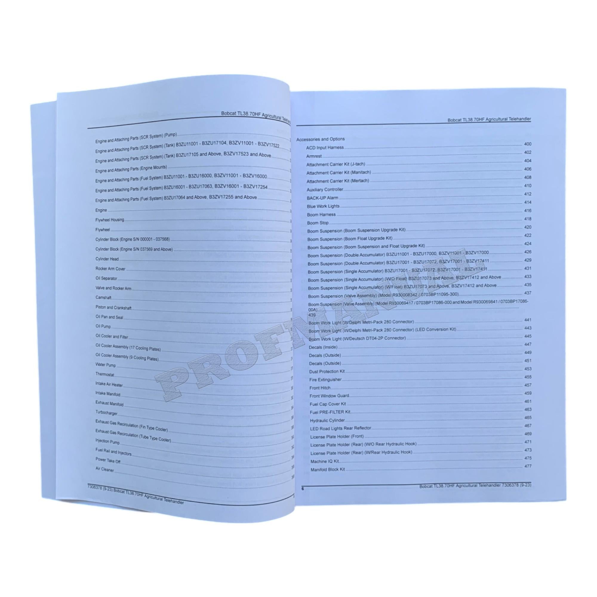 Catálogo de piezas del manipulador telescópico Bobcat TL38.70HF Manual B3ZU11001- B3ZV11001-