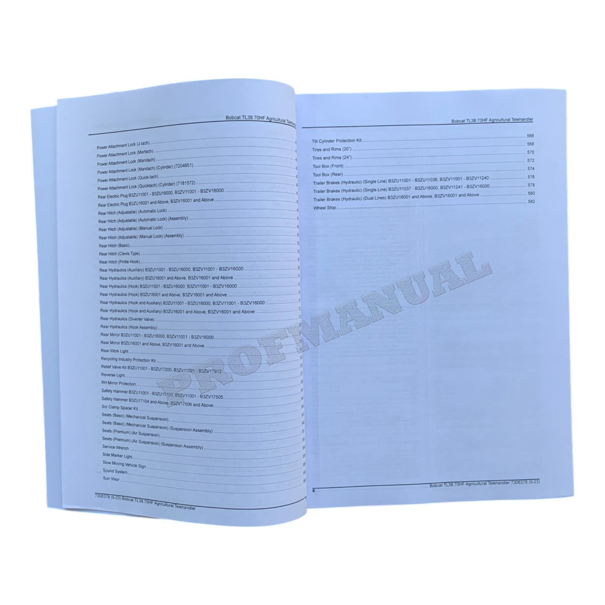 Catálogo de piezas del manipulador telescópico Bobcat TL38.70HF Manual B3ZU11001- B3ZV11001-