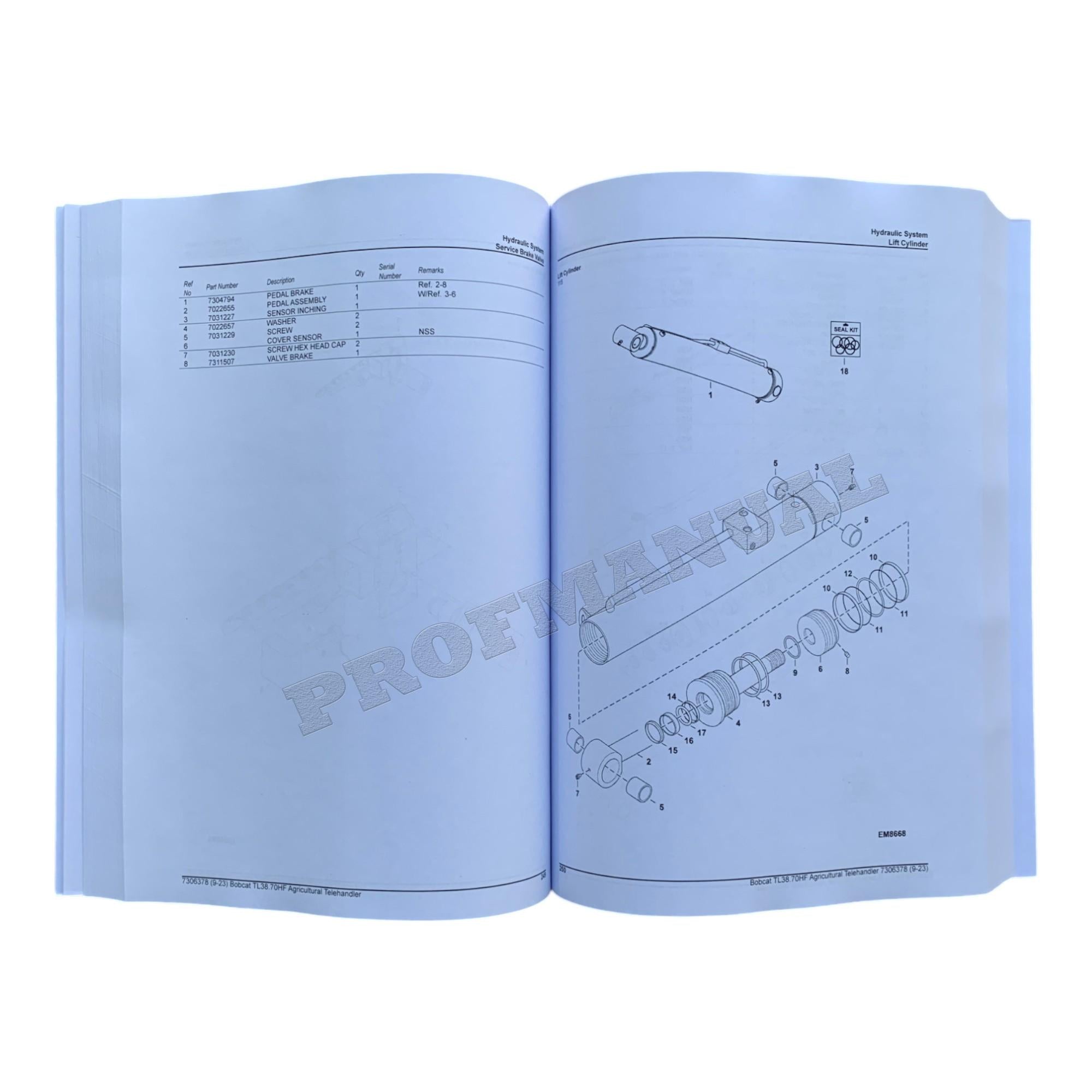Catálogo de piezas del manipulador telescópico Bobcat TL38.70HF Manual B3ZU11001- B3ZV11001-