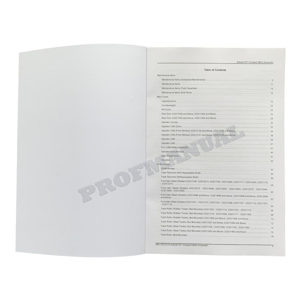 Bobcat 337 Excavator Parts Catalog Manual 233211001- 233311001- 234911001-