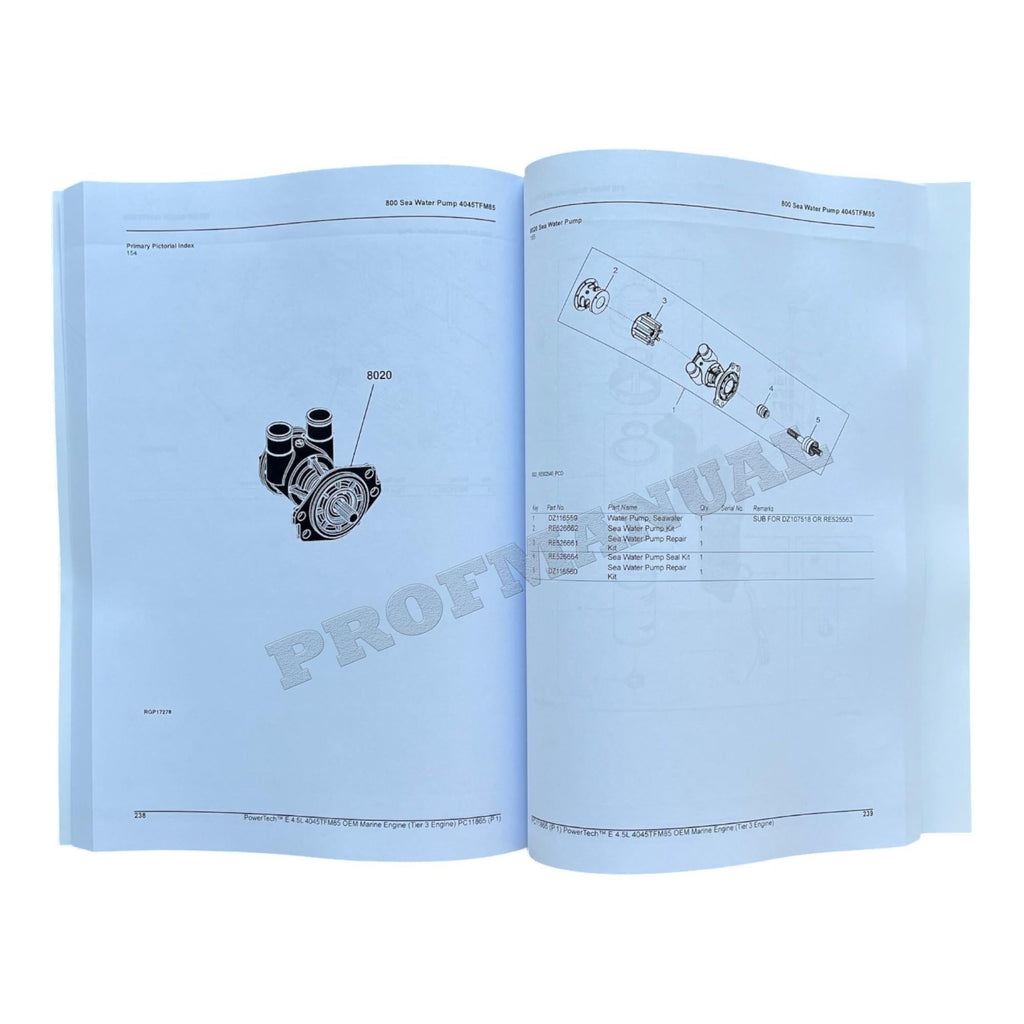 John Deere PowerTech 4.5L 4045TFM85 Marine Engine Parts Catalog Manual