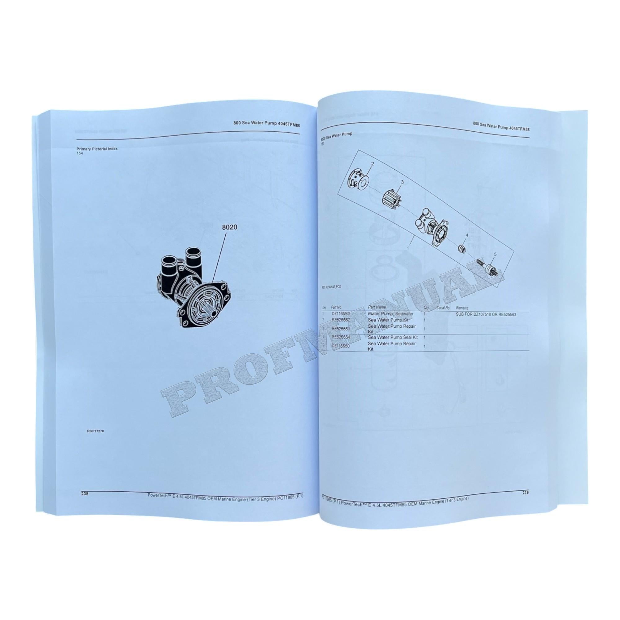 John Deere PowerTech 4.5L 4045TFM85 Marine Engine Parts Catalog Manual