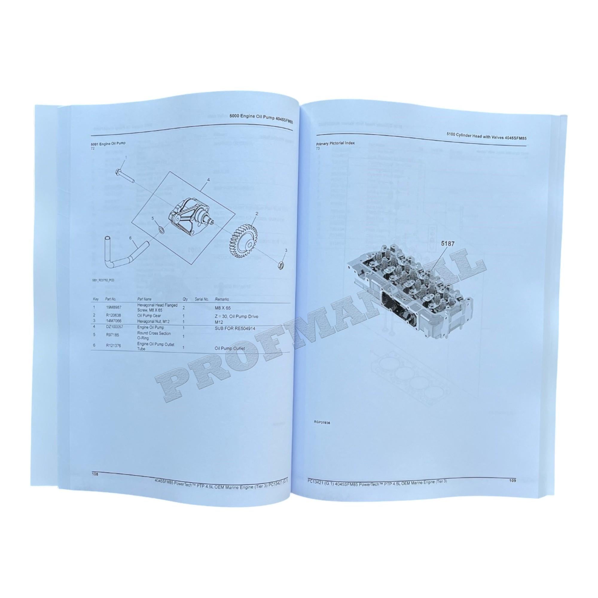 John Deere 4045SFM85 PowerTech PTP 4.5L OEM Marine Engine Parts Catalog Manual
