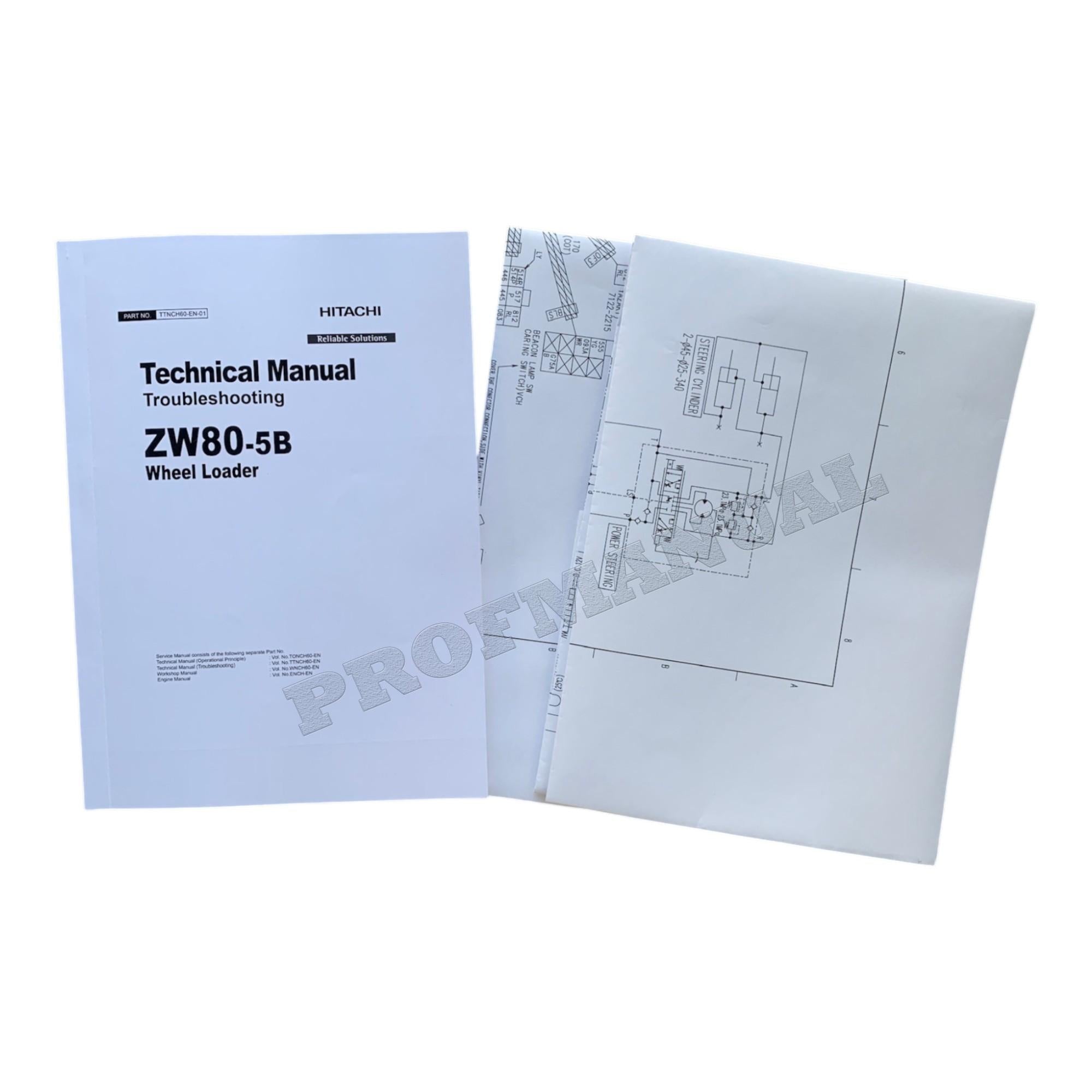 Hitachi ZW80-5B Wheel Loader Technical Manual Troubleshooting +Schematics