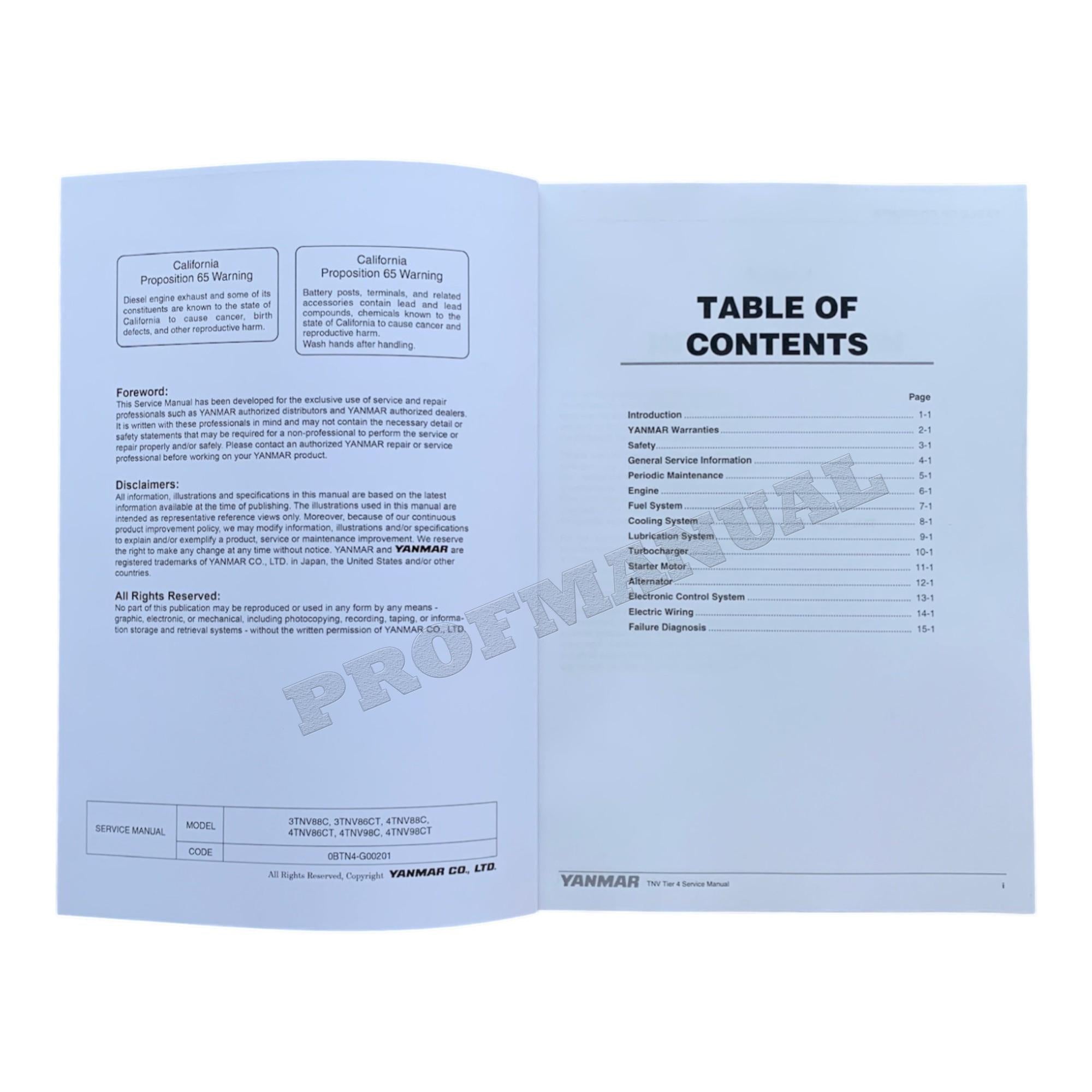 Hyundai YANMAR 4TNV98C ENGINE Hardcover Repair Service Manual
