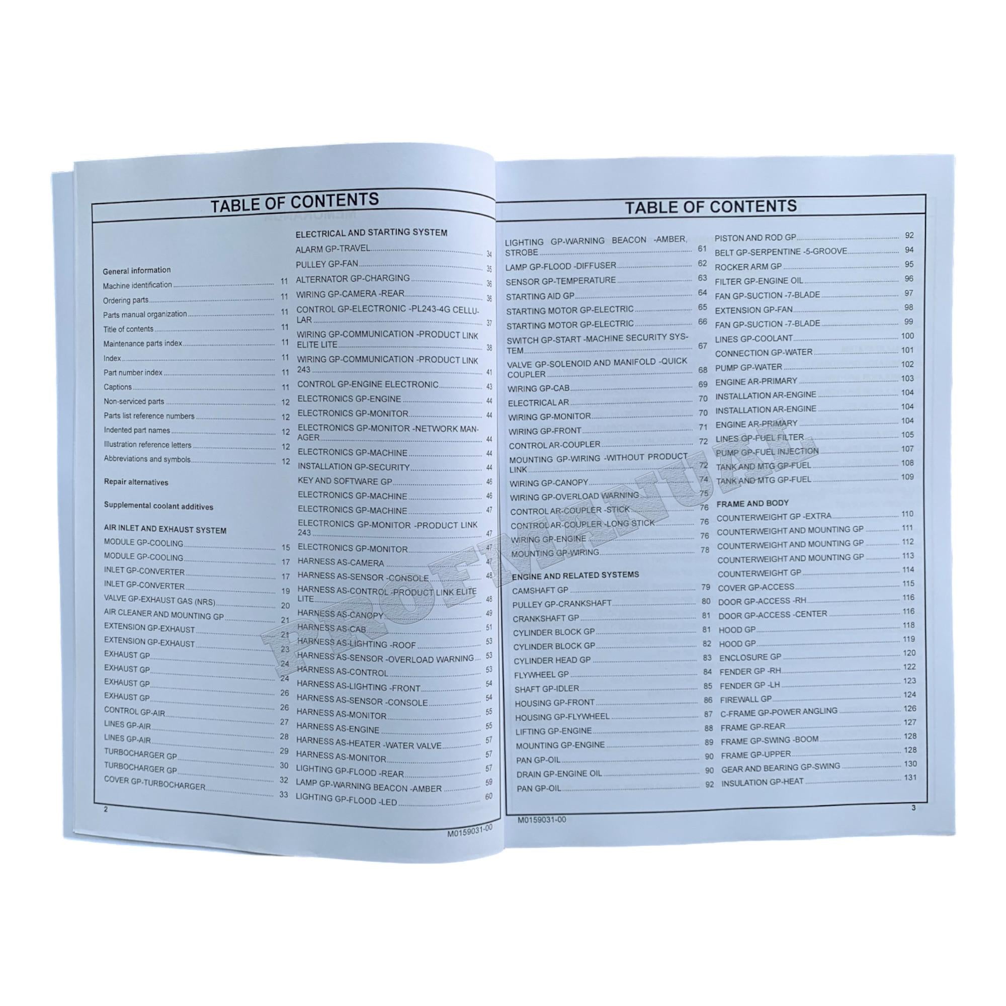Caterpillar Cat 305 CR Mini Hydraulic Excavator Parts Catalog Manual M0159031