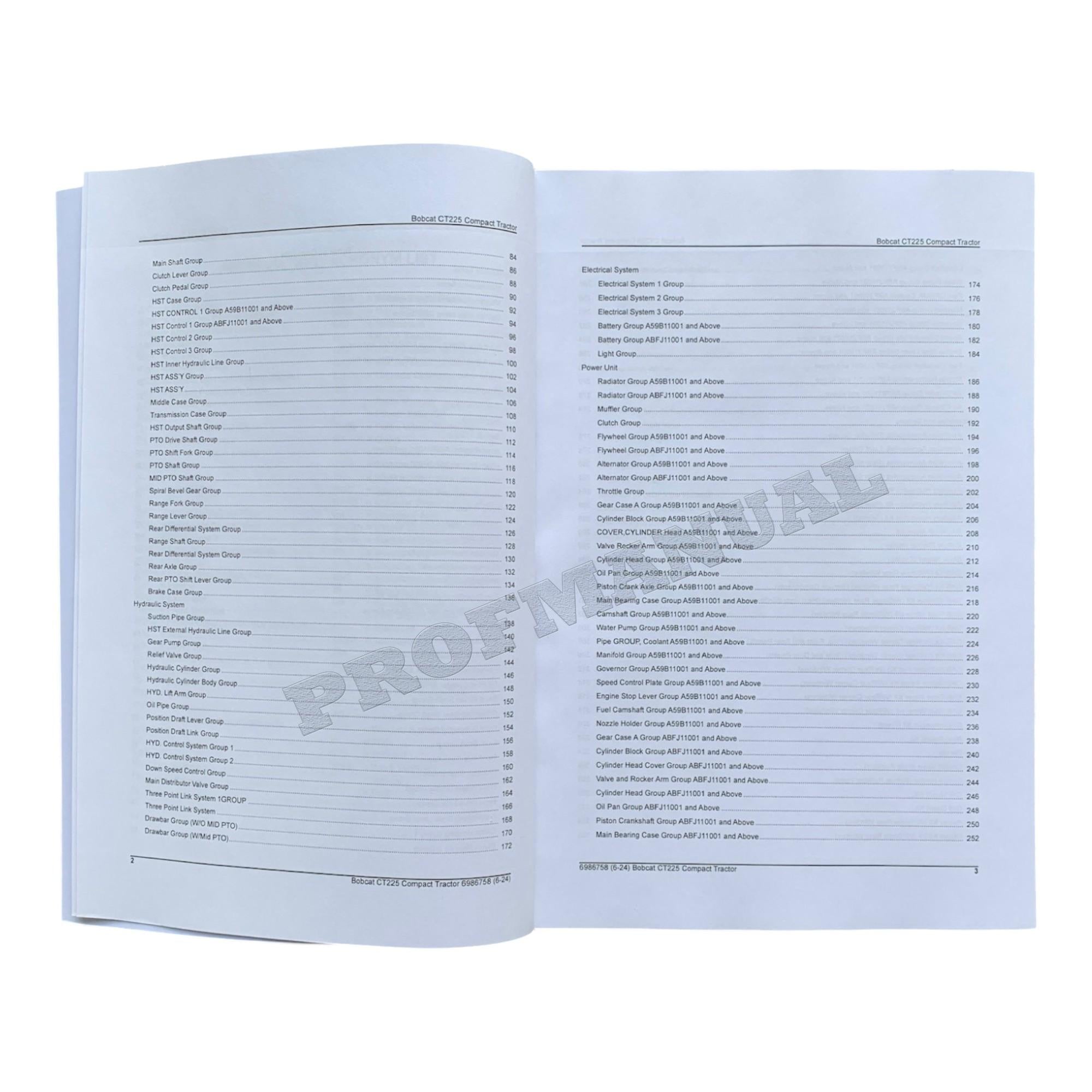 Bobcat CT225 Compact Tractor Parts Catalog Manual