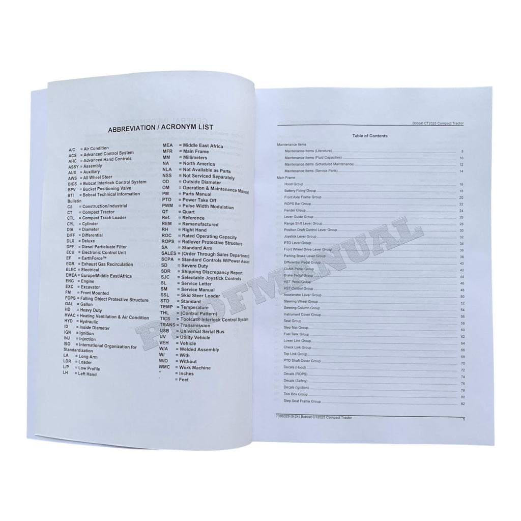 Manual del catálogo de piezas del tractor compacto Bobcat CT2025 B4VH11001-