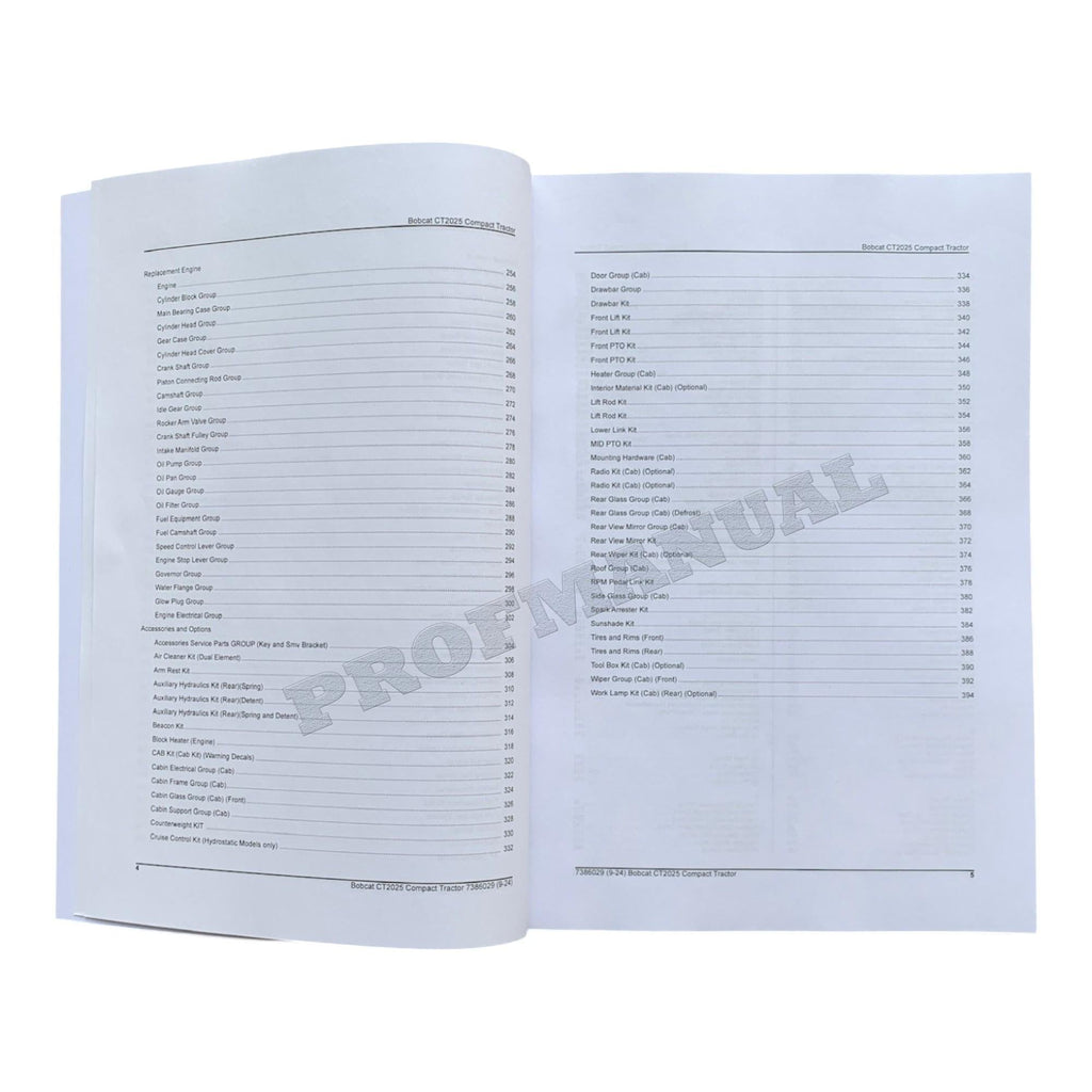 Manual del catálogo de piezas del tractor compacto Bobcat CT2025 B4VH11001-