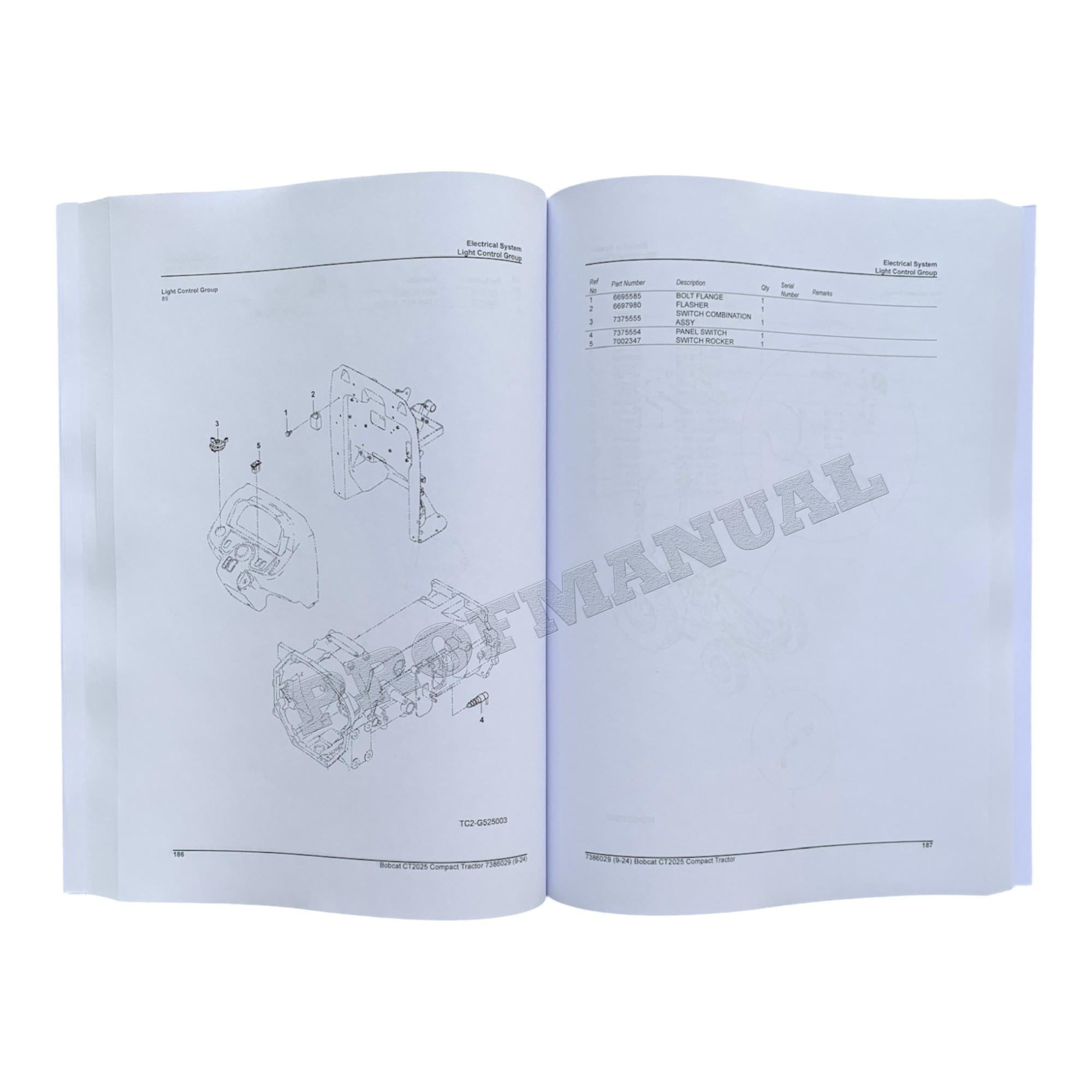 Manual del catálogo de piezas del tractor compacto Bobcat CT2025 B4VH11001-