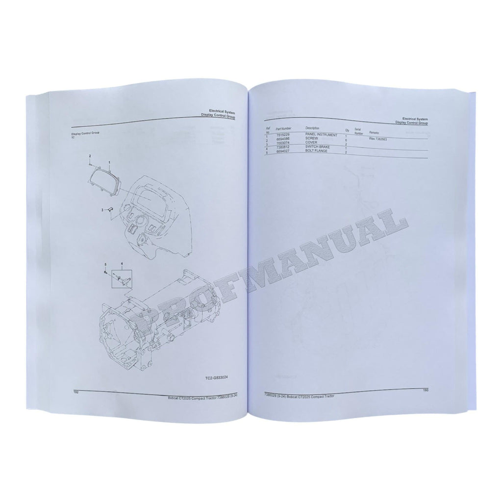 Manual del catálogo de piezas del tractor compacto Bobcat CT2025 B4VH11001-