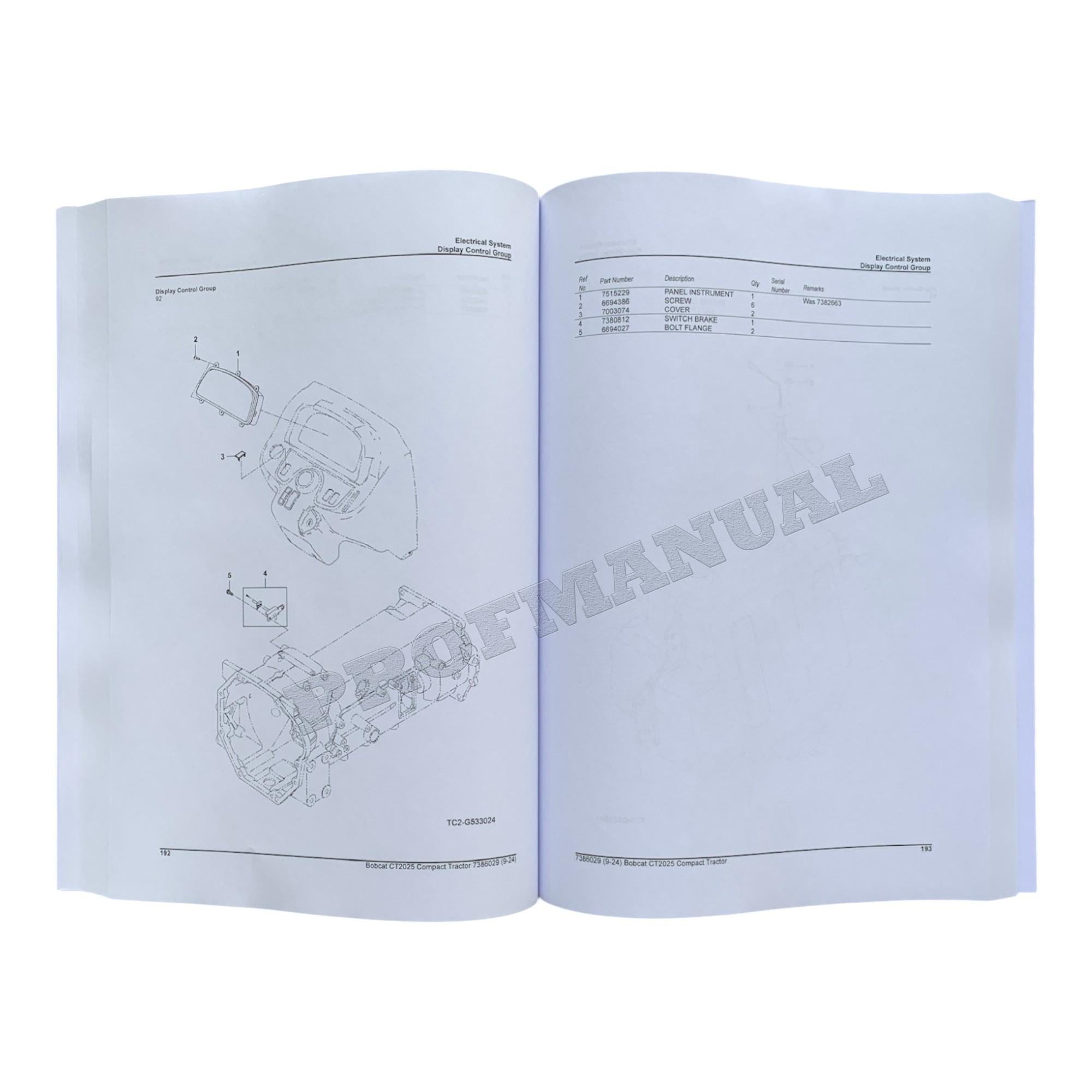 Manual del catálogo de piezas del tractor compacto Bobcat CT2025 B4VH11001-