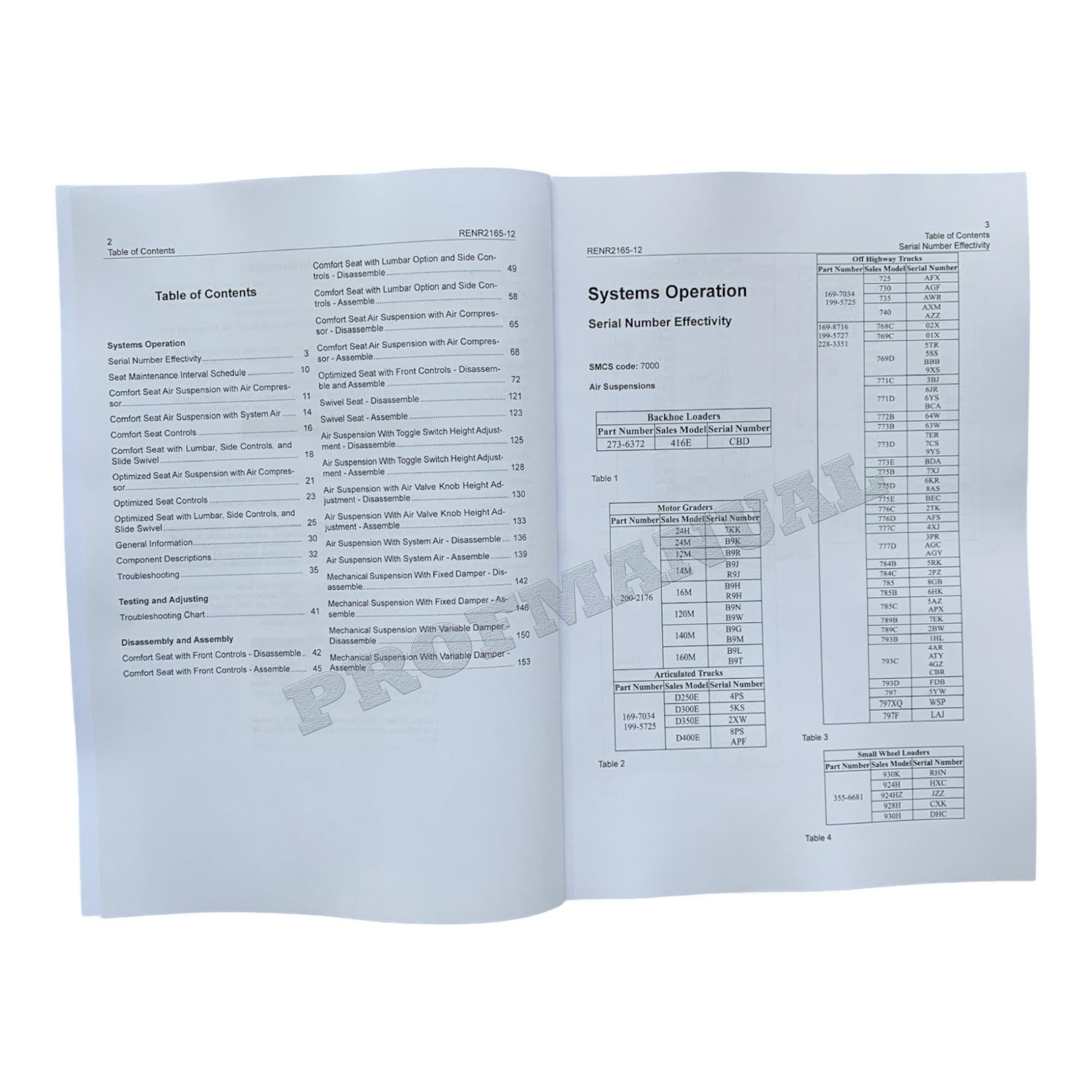 Caterpillar Cat Comfort Series Seat Machine Disassembly Assembly Manual