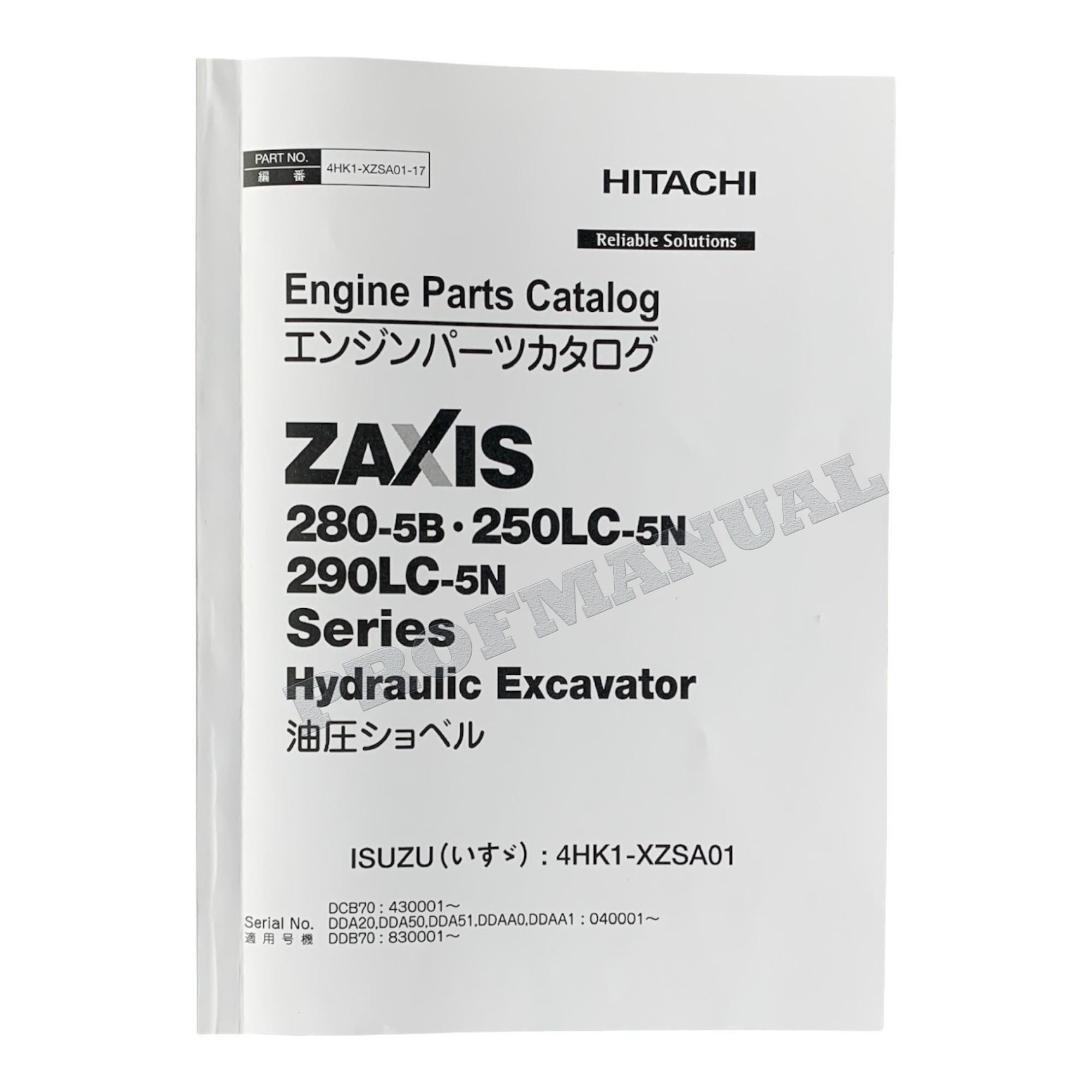 Manual del catálogo de piezas de la excavadora del motor HITACHI ZX280-5B ZX250LC-5N 4HK1-XZSA01-17