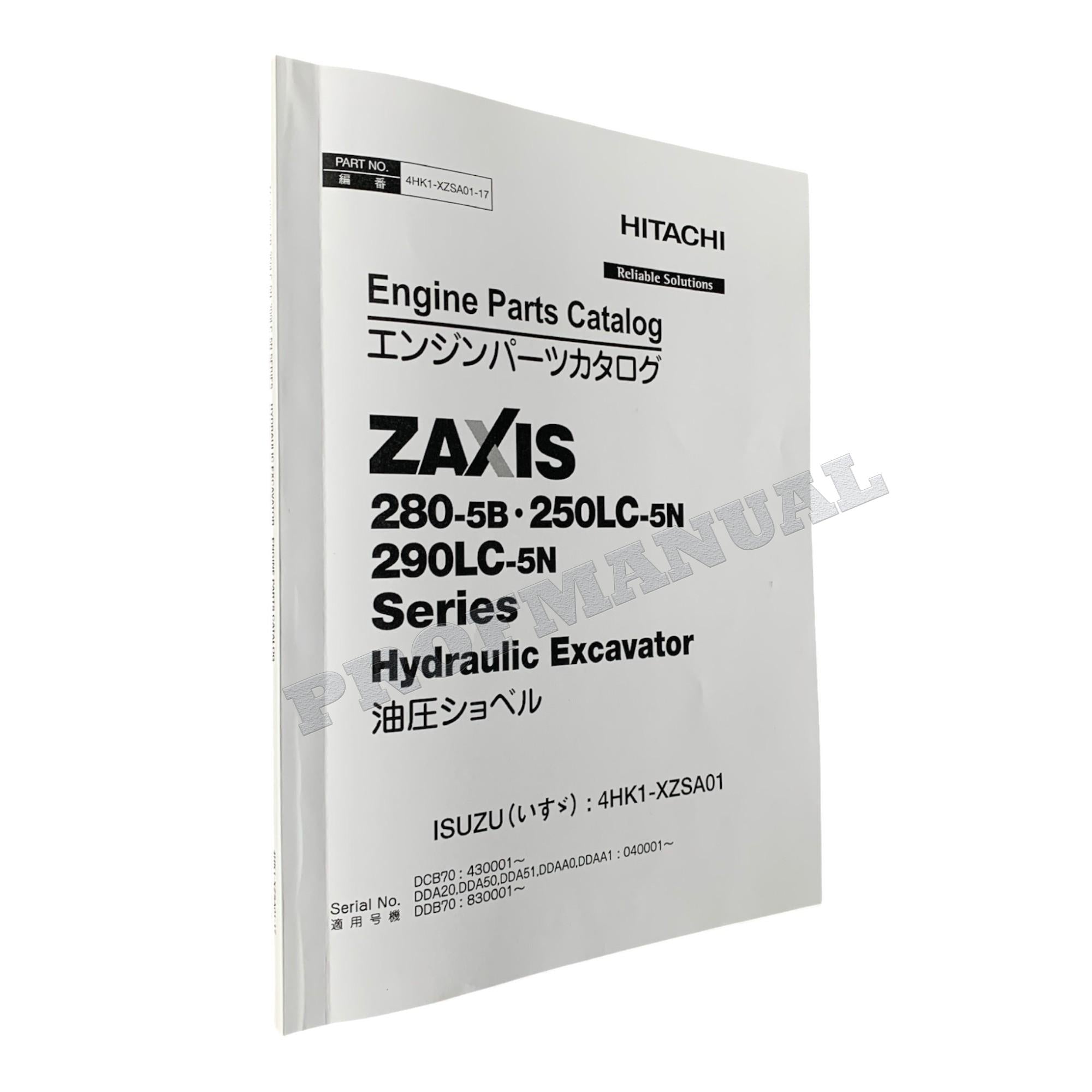 Manual del catálogo de piezas de la excavadora del motor HITACHI ZX280-5B ZX250LC-5N 4HK1-XZSA01-17