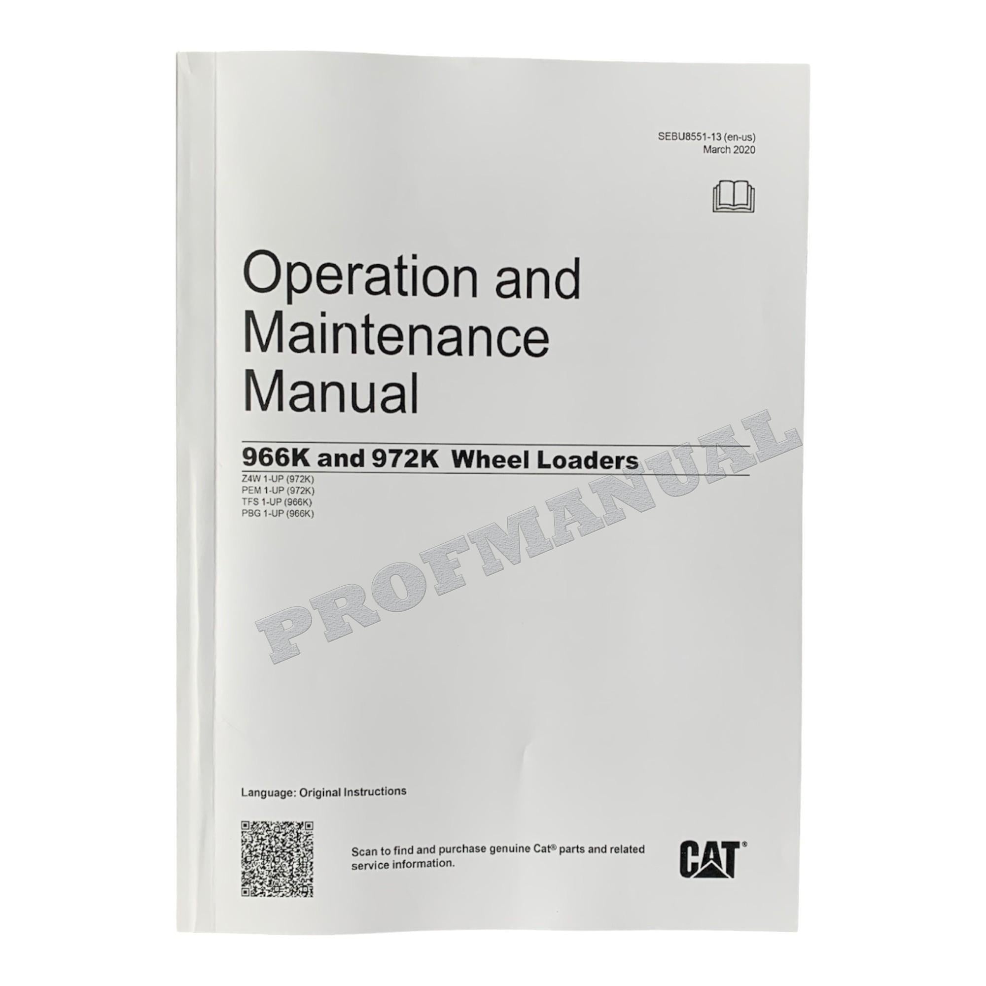 Caterpillar 966K 972K Wheel loader Operators Maintenance Manual