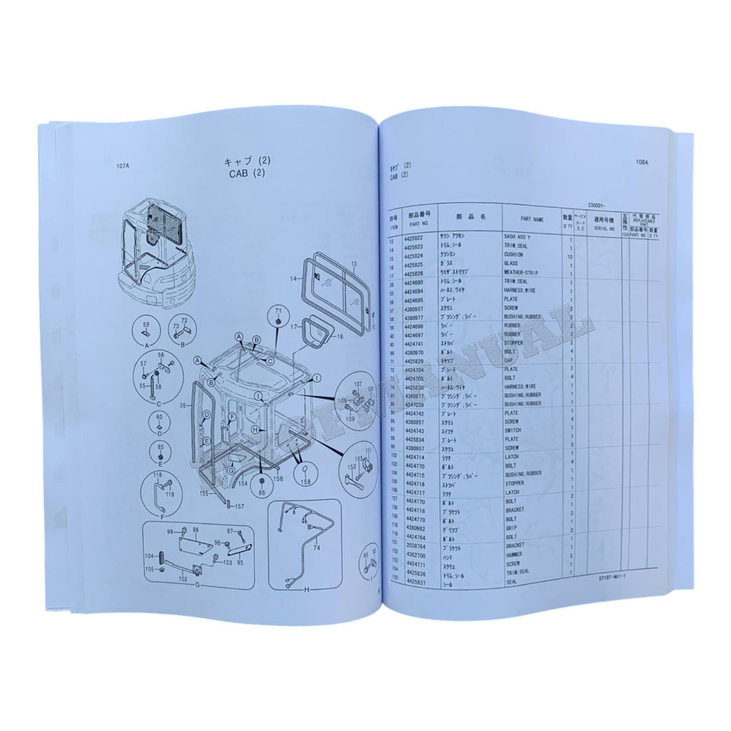 Manual del catálogo de piezas de la excavadora Hitachi EX35U número de serie 230001-