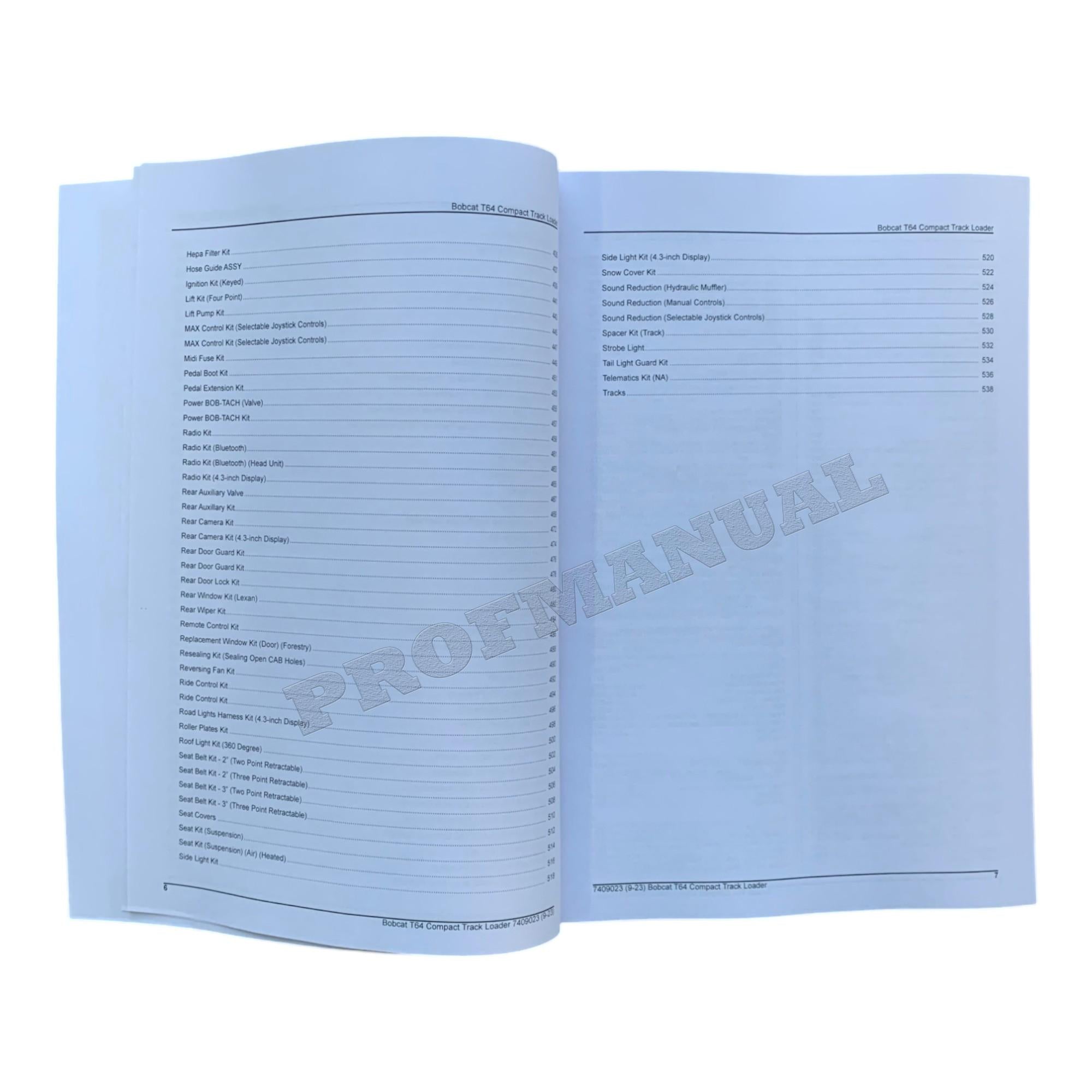 Bobcat T64 Compact Track Loader Parts Catalog Manual