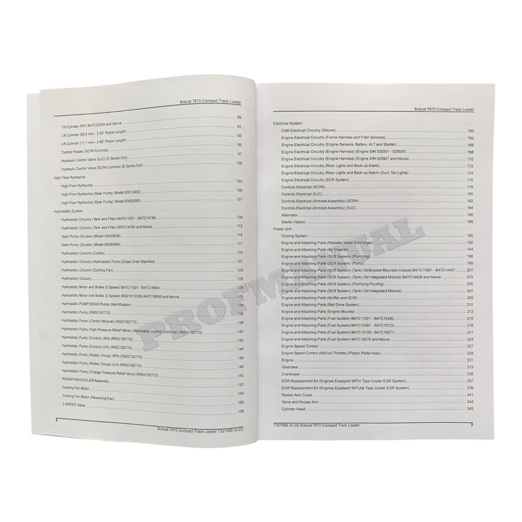 Bobcat T870 Compact Track Loader Parts Catalog Manual B47C11001-