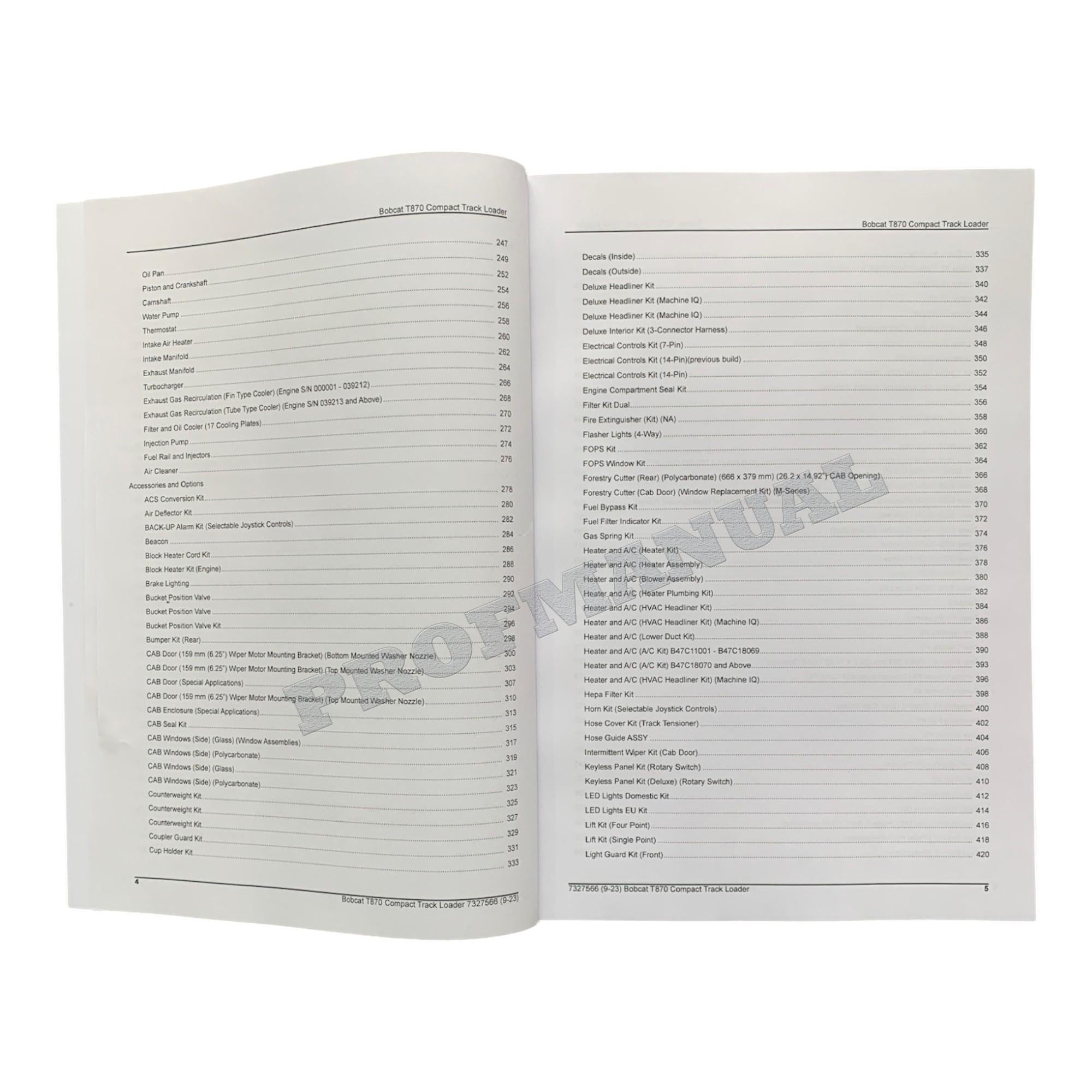 Bobcat T870 Compact Track Loader Parts Catalog Manual B47C11001-