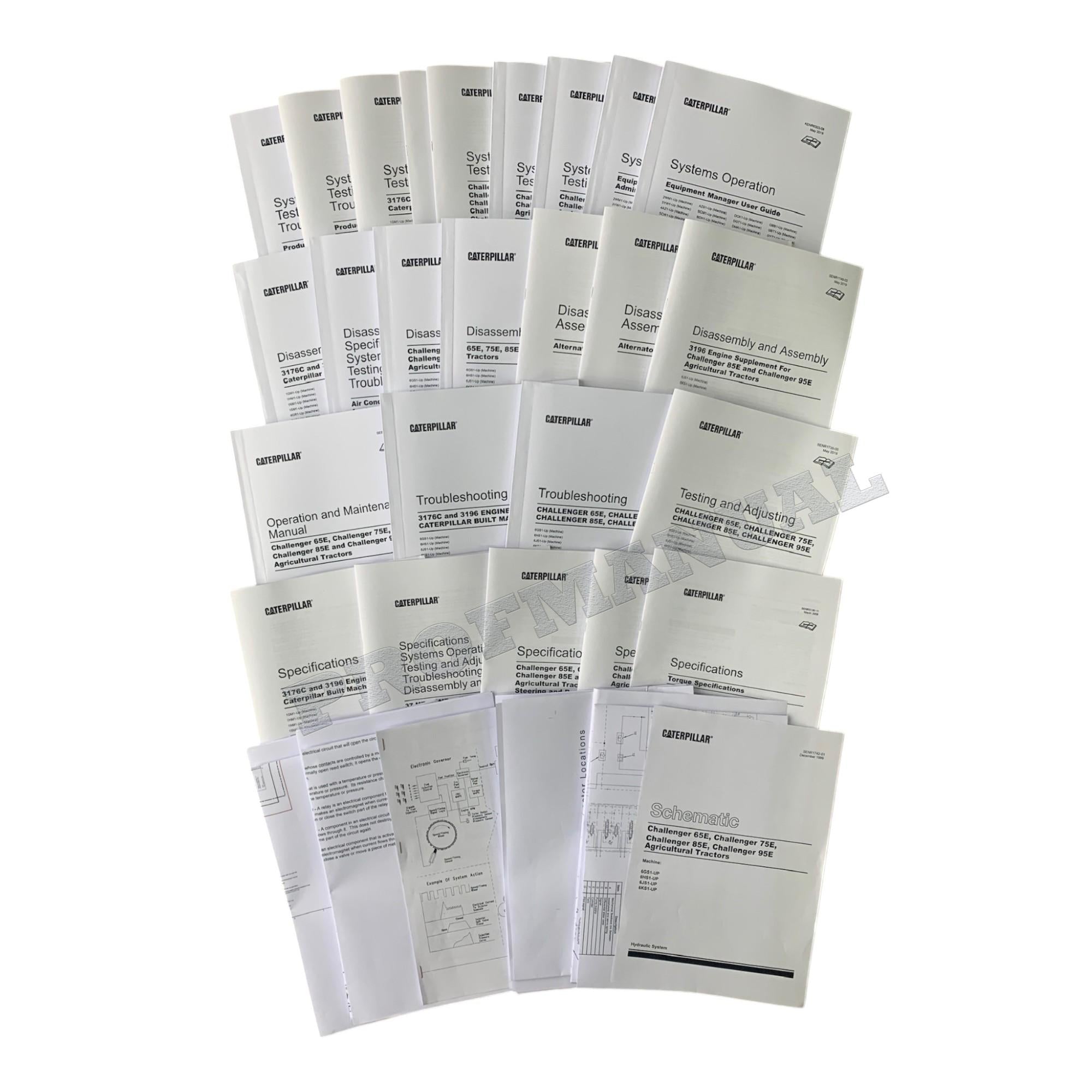 Manual de servicio completo del tractor agrícola Caterpillar Challenger 65E, 75E, 85E y 95E