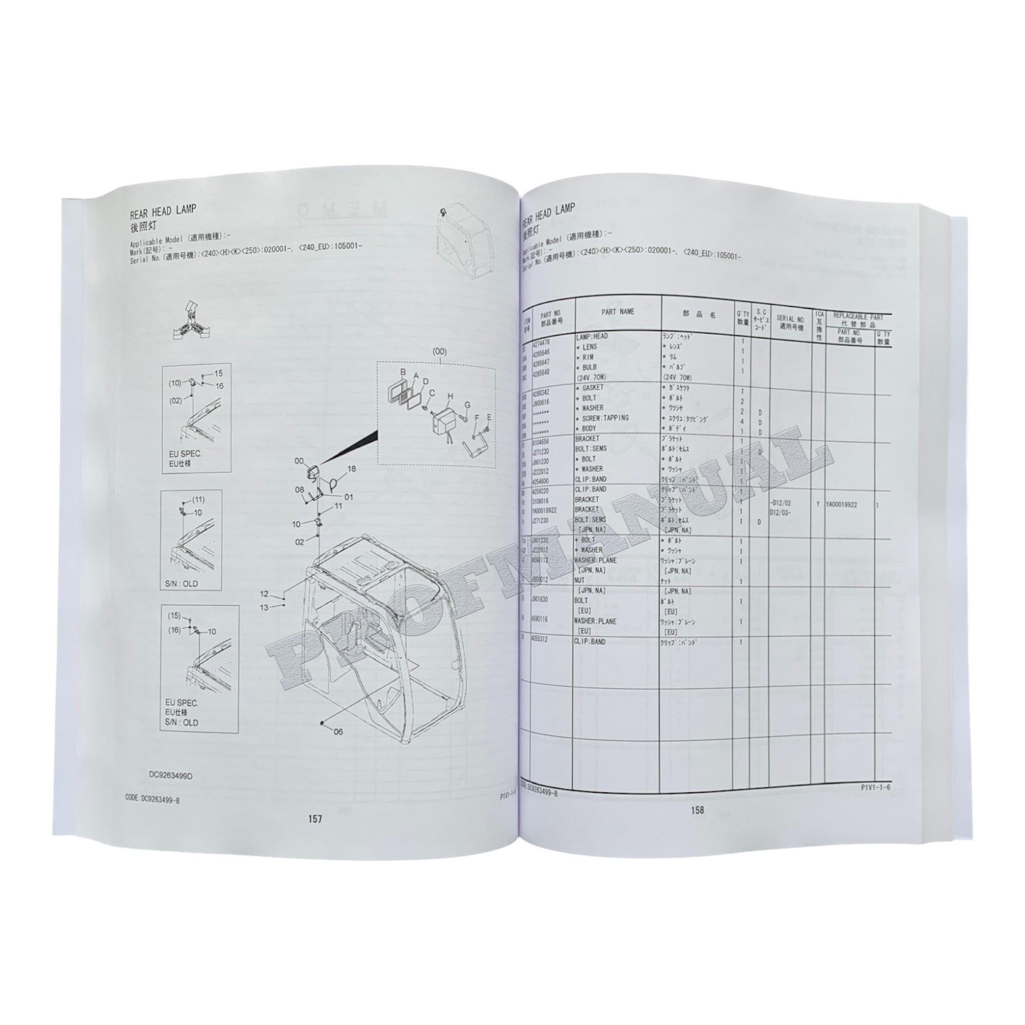 Manual del catálogo de piezas de la excavadora HITACHI ZX240-3 ZX240LC-3 ZX250LC-3 ZX250LCN-3