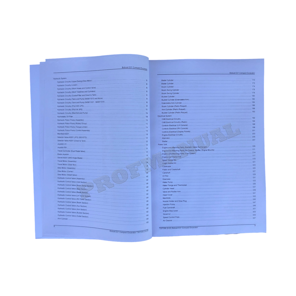 Bobcat E37 Excavator Parts Catalog Manual