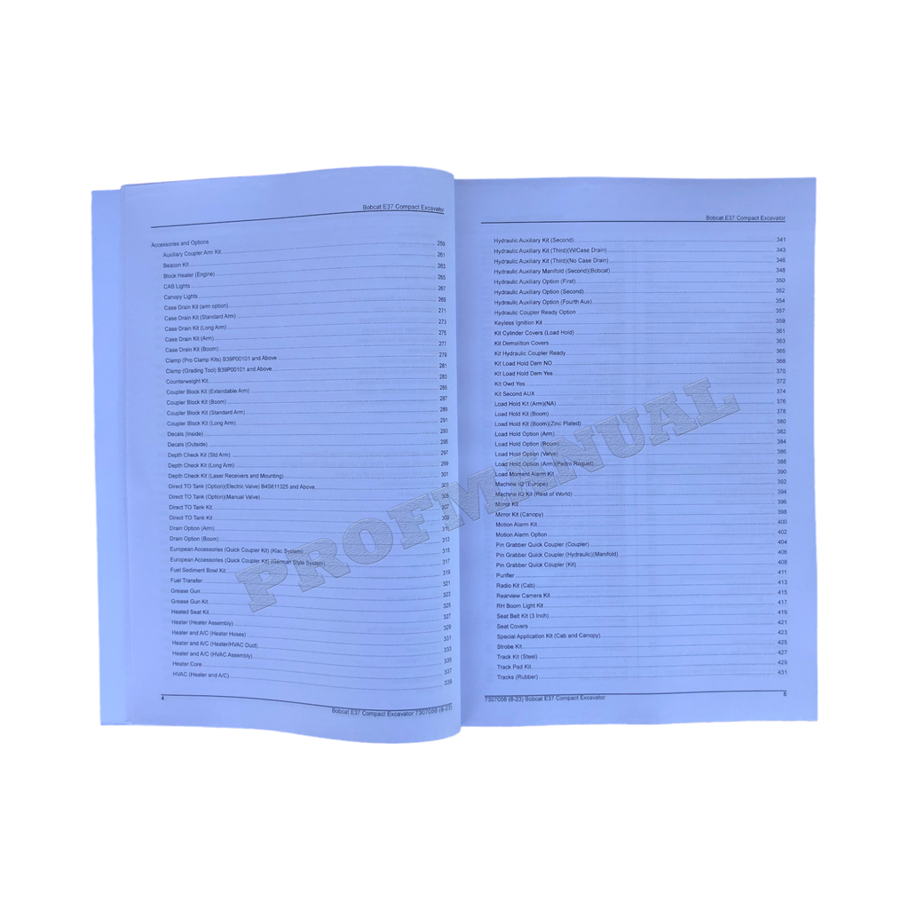 Bobcat E37 Excavator Parts Catalog Manual