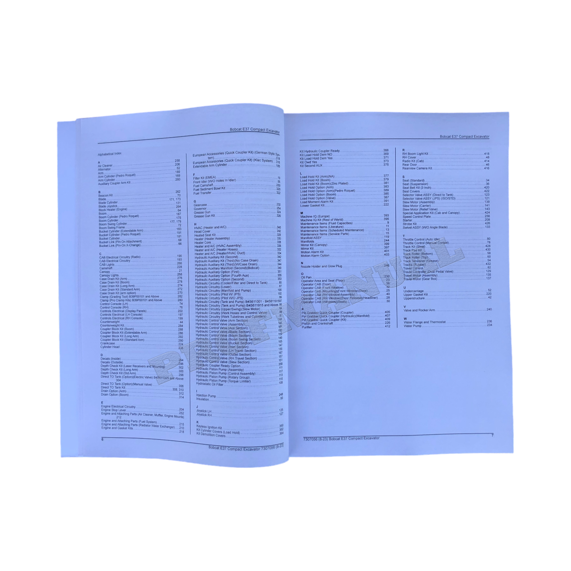 Bobcat E37 Excavator Parts Catalog Manual