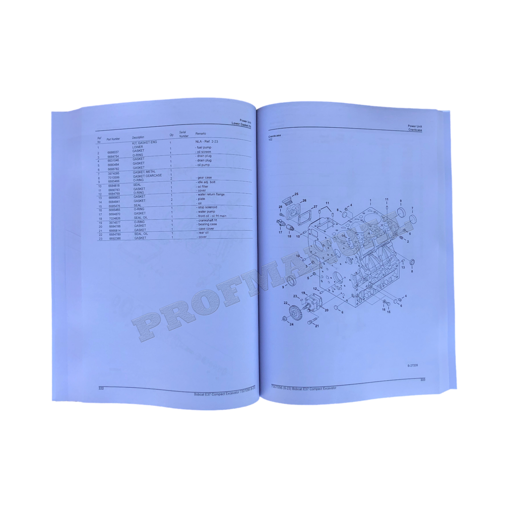 Bobcat E37 Excavator Parts Catalog Manual
