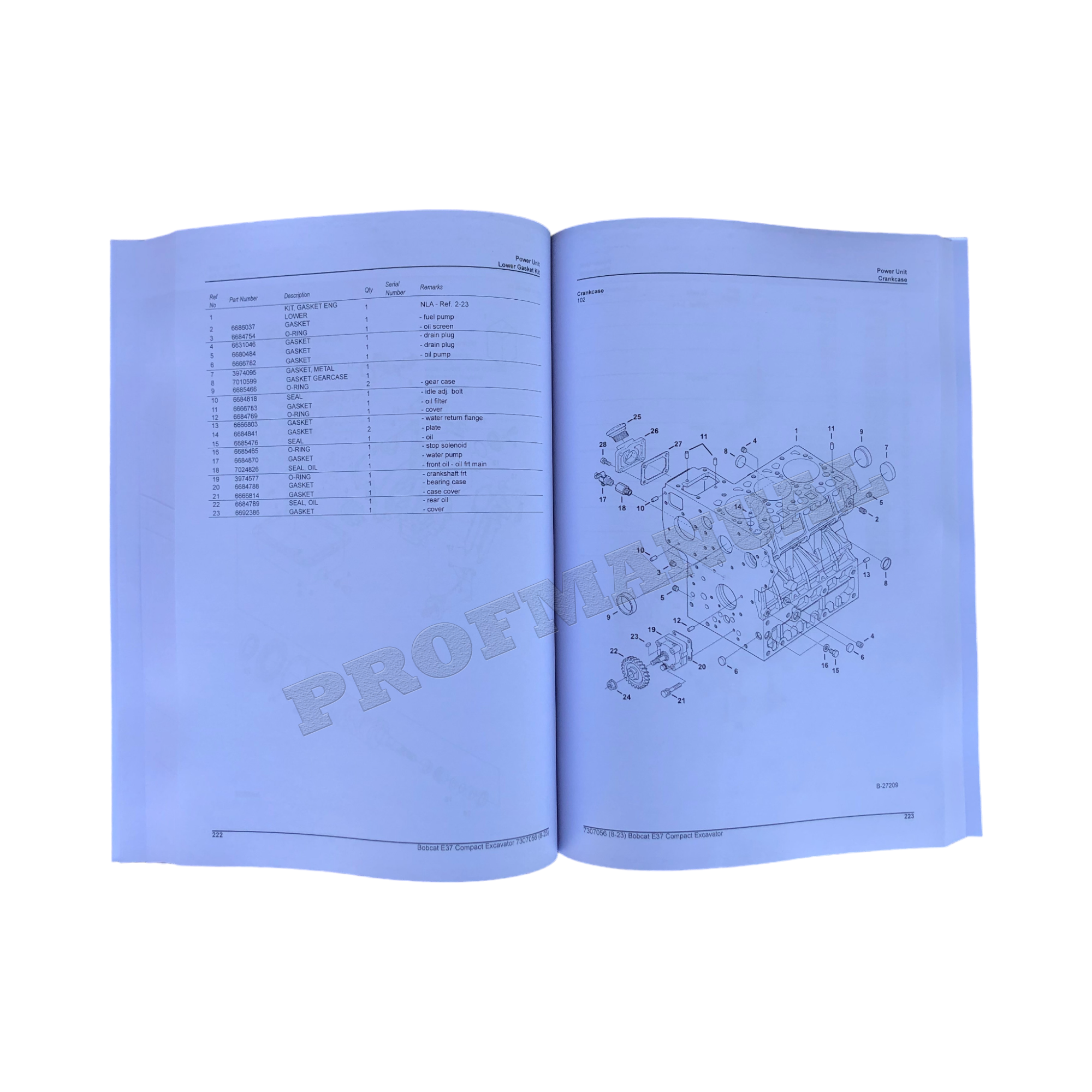 Bobcat E37 Excavator Parts Catalog Manual
