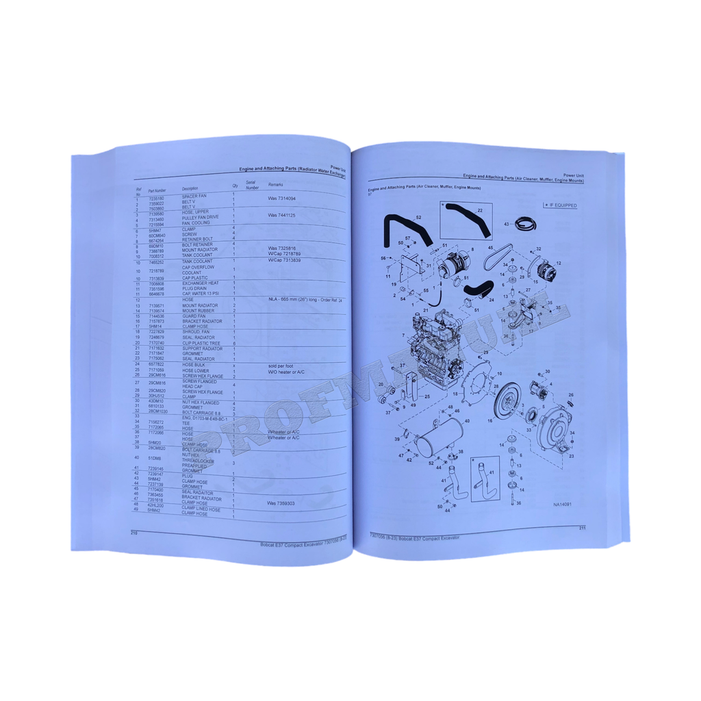 Bobcat E37 Excavator Parts Catalog Manual