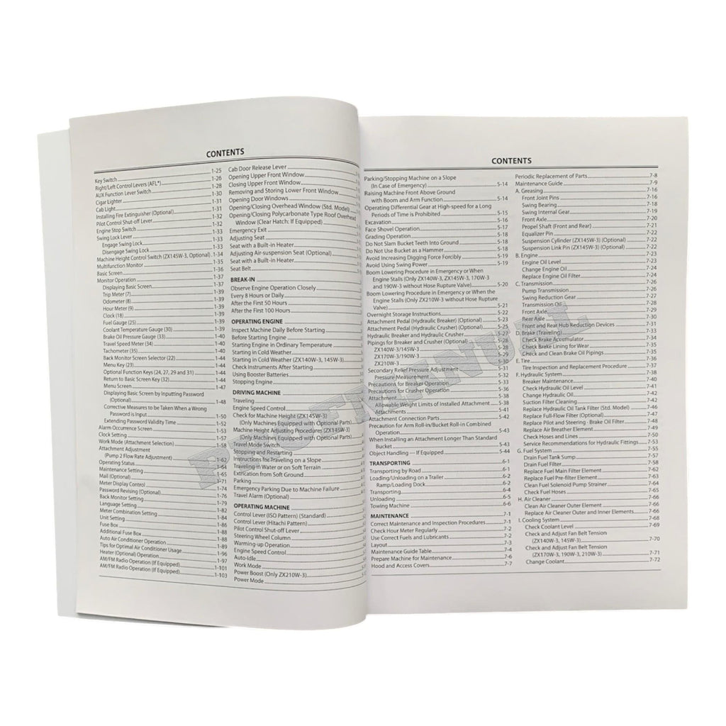 HITACHI ZX ZAXIS 140W-3 190W-3 210W-3 EXCAVATOR OPERATORS MANUAL