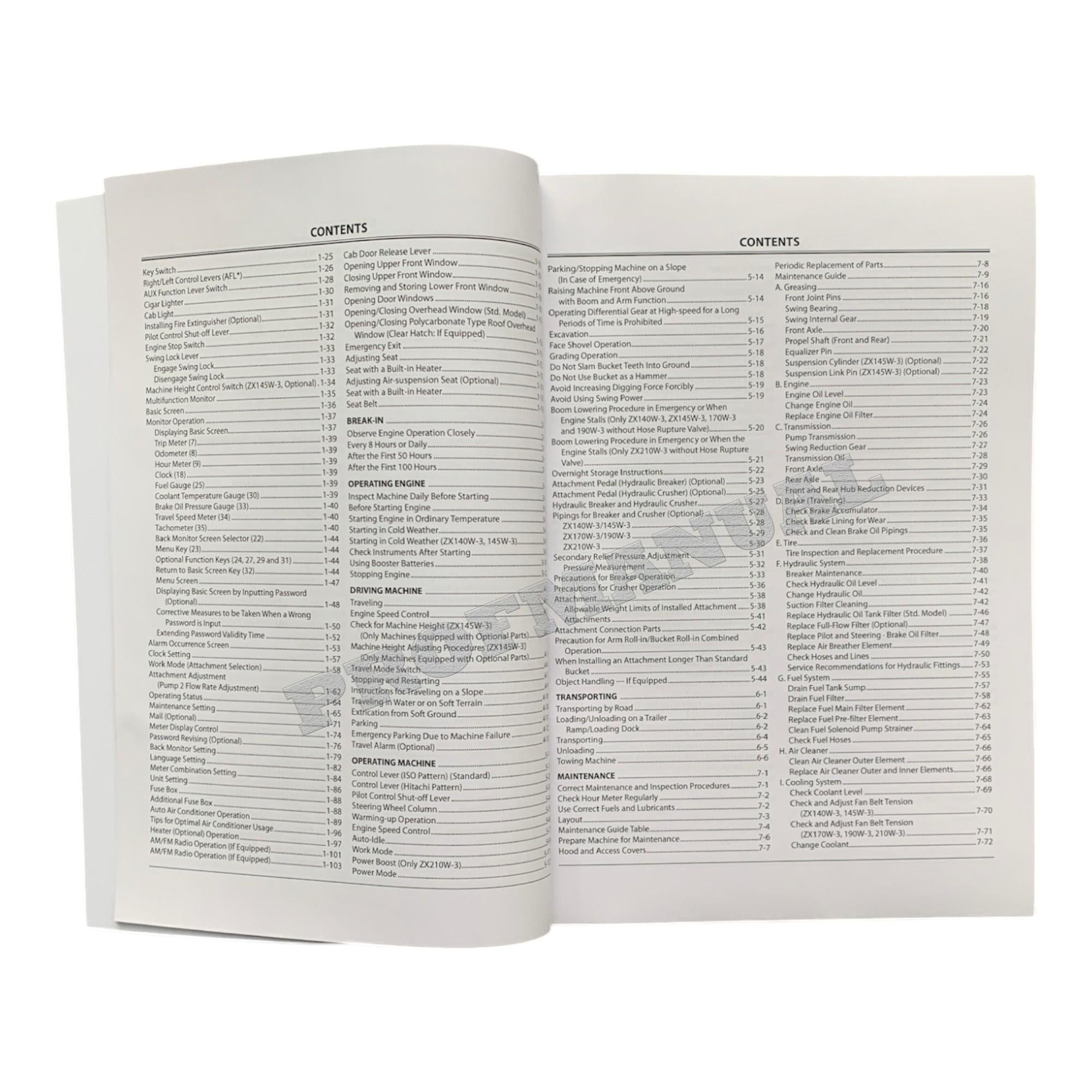 HITACHI ZX ZAXIS 140W-3 190W-3 210W-3 EXCAVATOR OPERATORS MANUAL